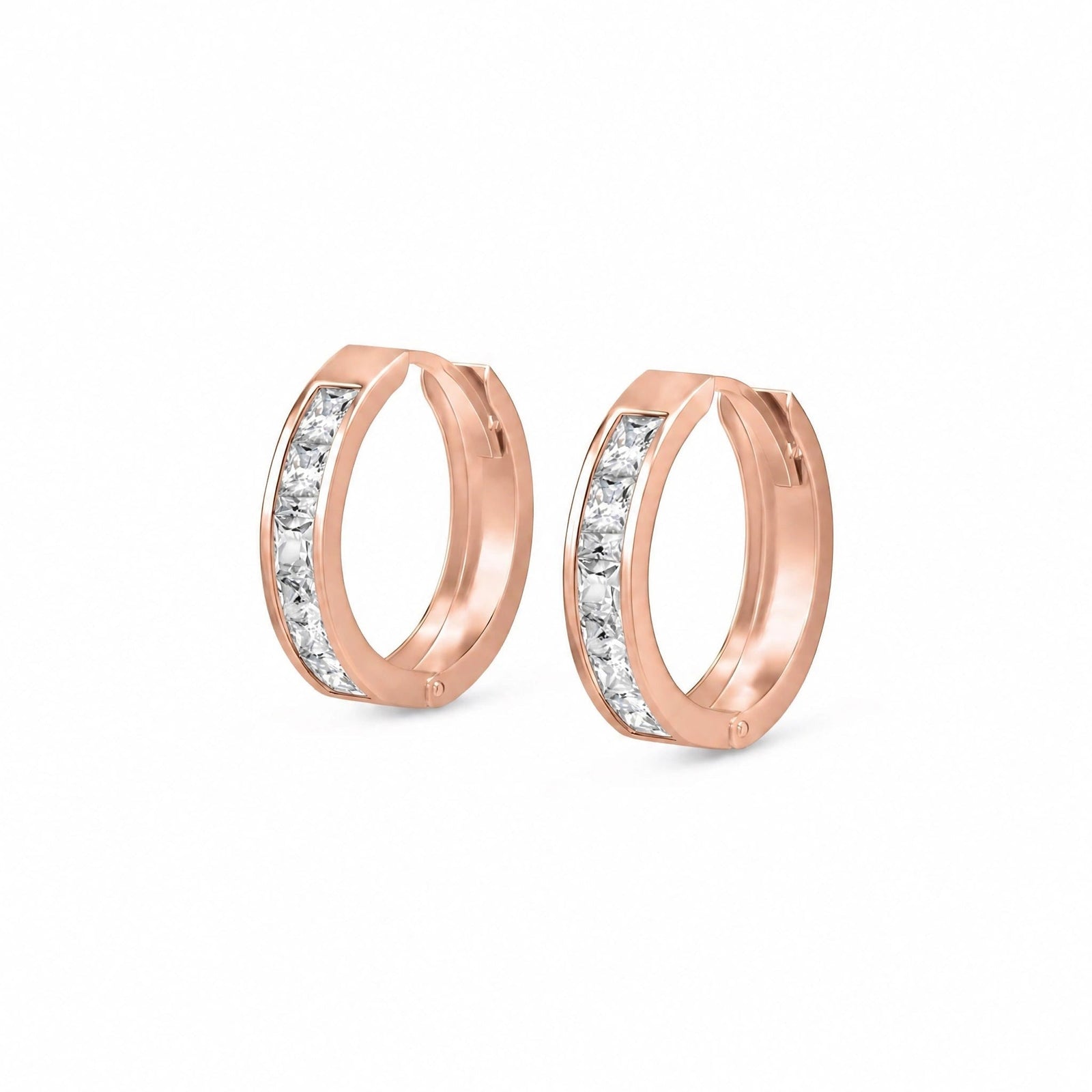 Rose Gold Huggie Earrings White Topaz 10K — Drusilla