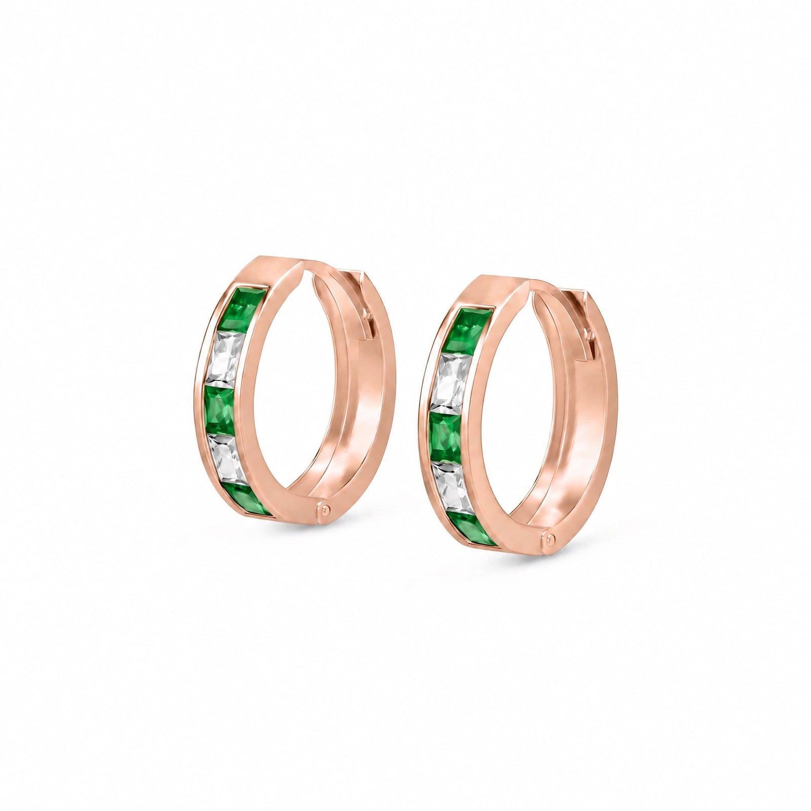 Rose Gold Huggie Earrings White Topaz 10K — Drusilla