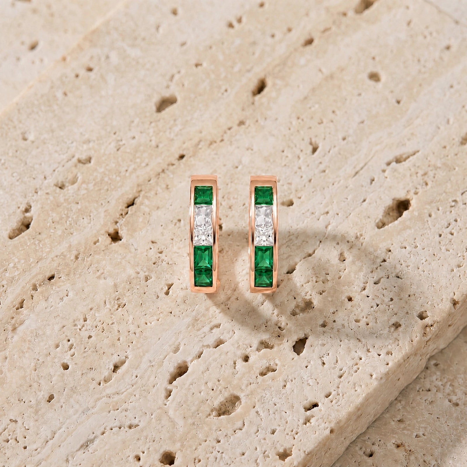 Rose Gold Huggie Earrings White Topaz 10K — Drusilla