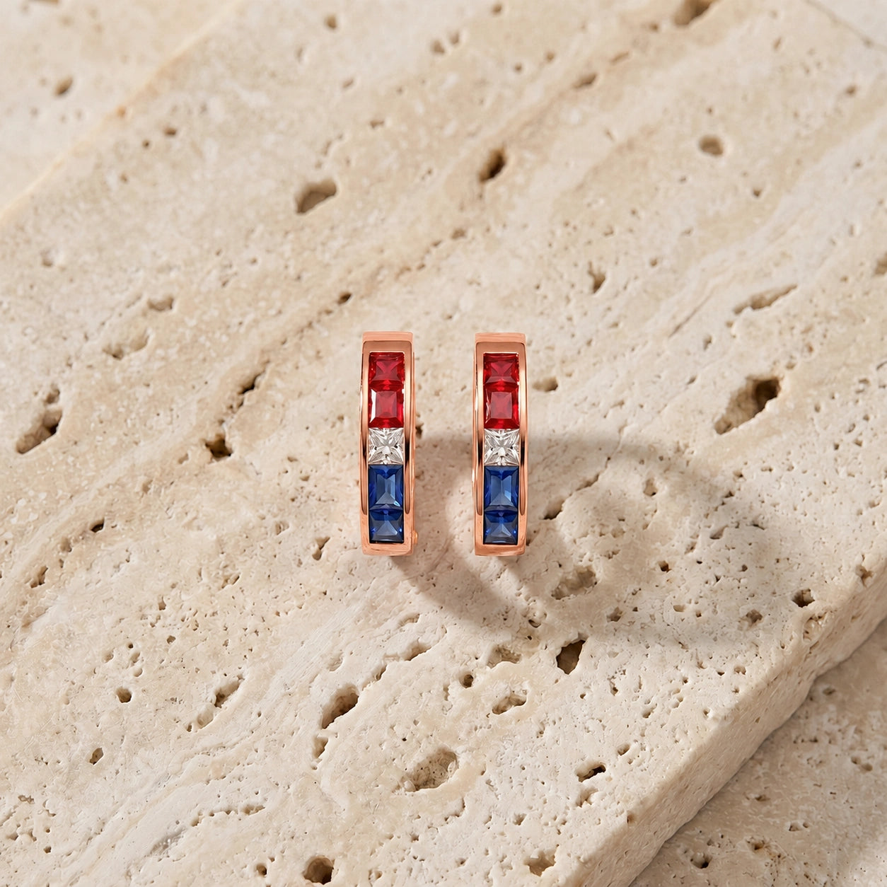 Rose Gold Huggie Earrings White Topaz 10K — Drusilla