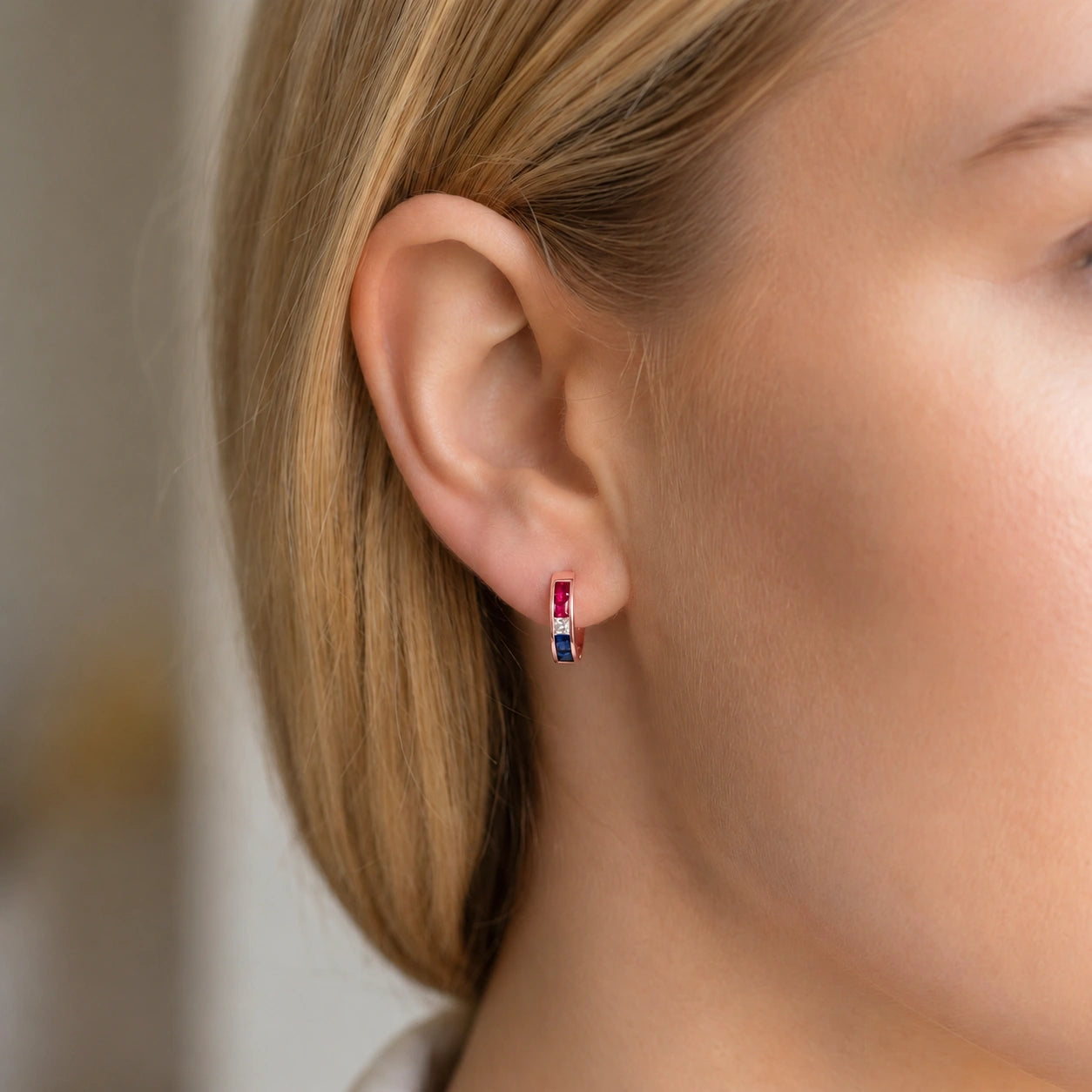 Rose Gold Huggie Earrings White Topaz 10K — Drusilla