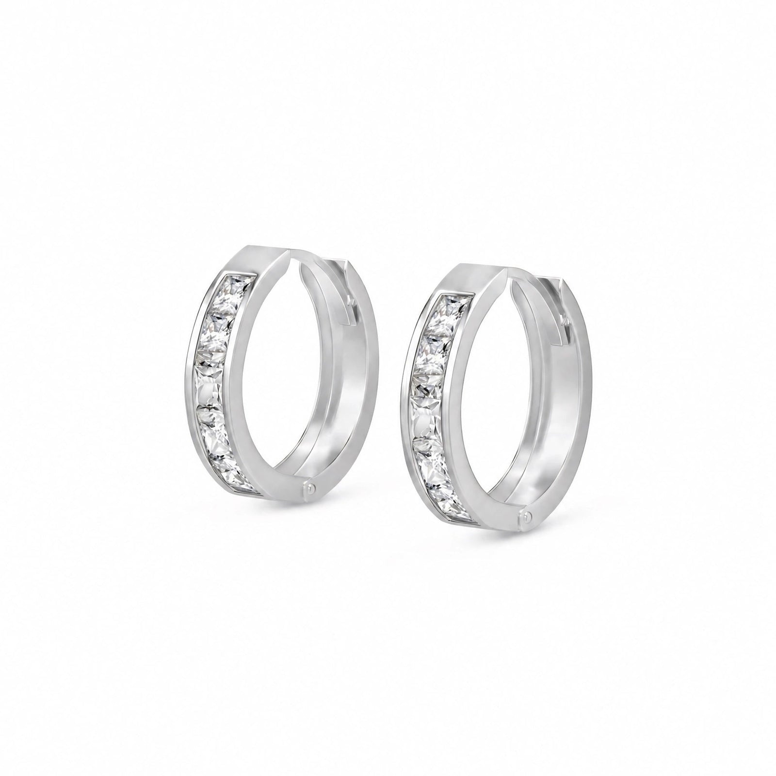 White Gold Huggie Earrings White Topaz 10K — Drusilla