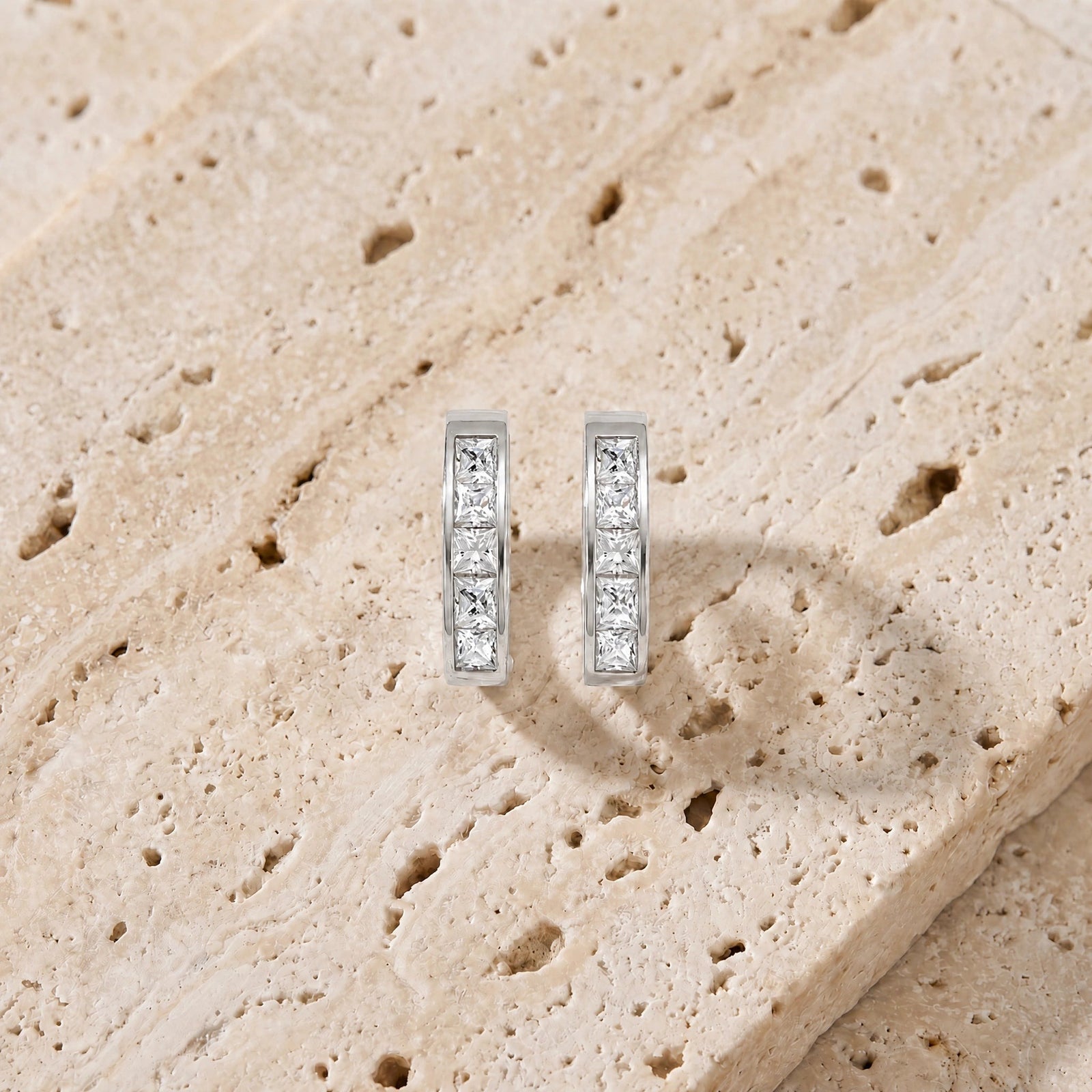 White Gold Huggie Earrings White Topaz 10K — Drusilla