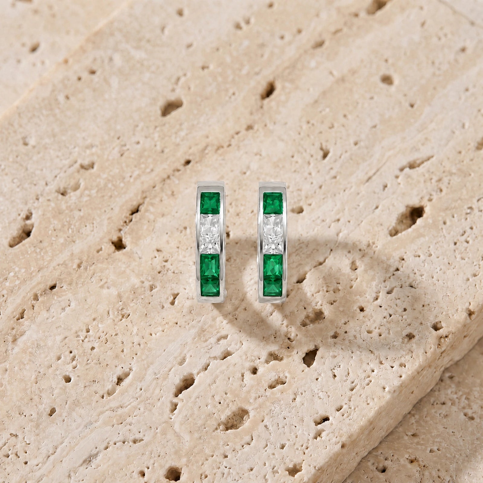 White Gold Huggie Earrings White Topaz 10K — Drusilla