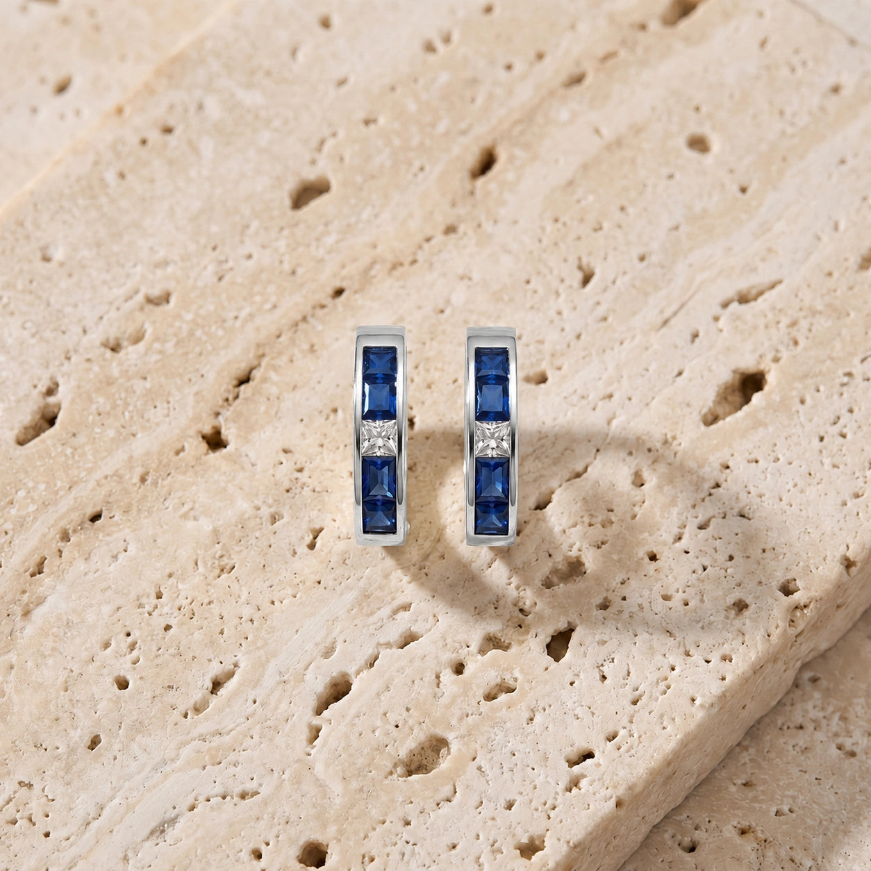 White Gold Huggie Earrings White Topaz 10K — Drusilla