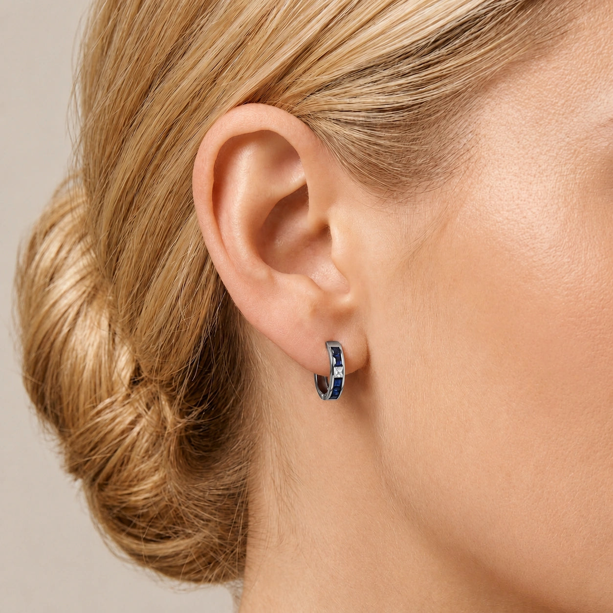 White Gold Huggie Earrings White Topaz 10K — Drusilla