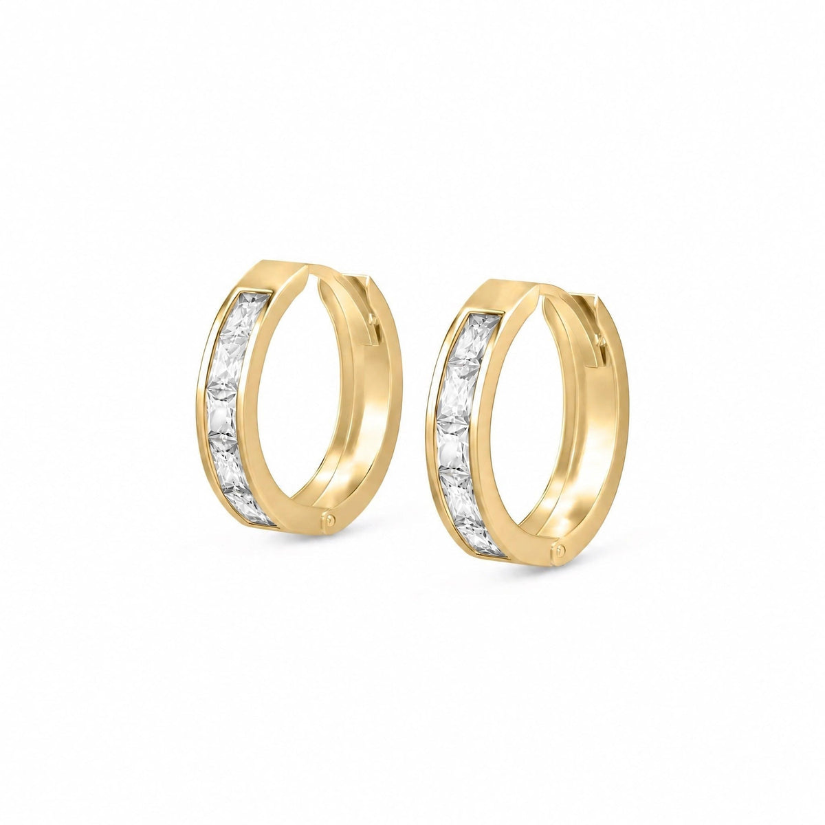 Yellow Gold Huggie Earrings White Topaz 10K — Drusilla