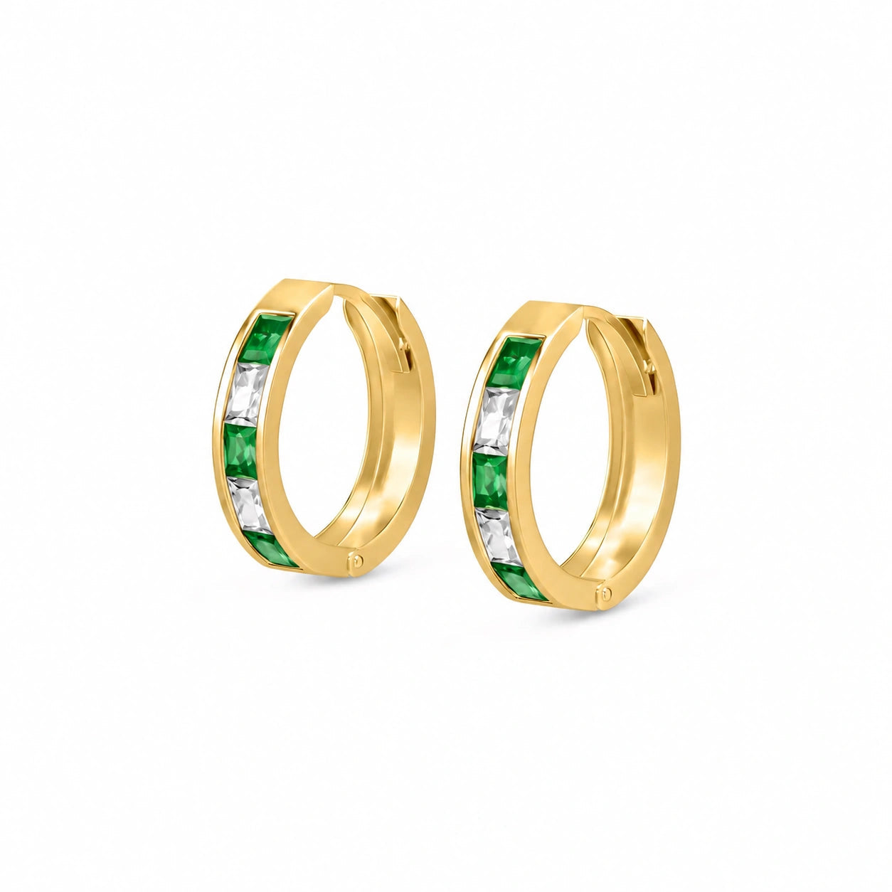Yellow Gold Huggie Earrings White Topaz 10K — Drusilla
