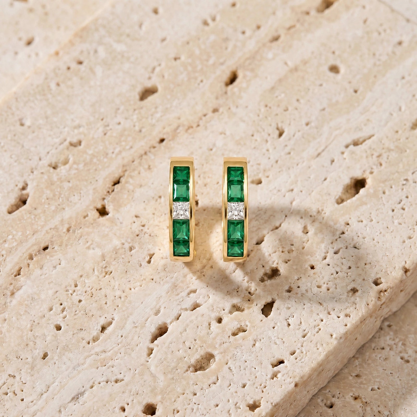 Yellow Gold Huggie Earrings White Topaz 10K — Drusilla