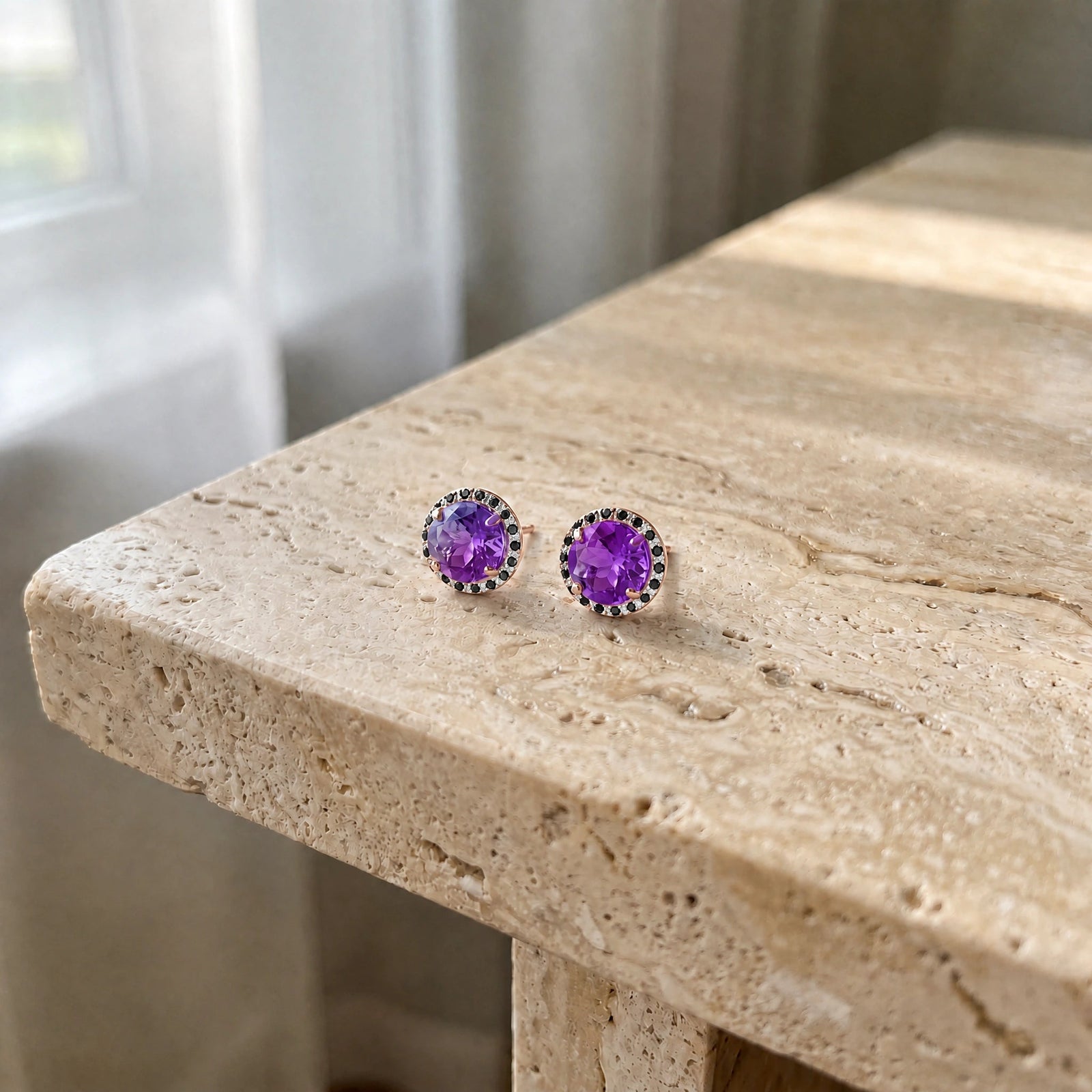 Rose Gold Earrings Amethyst 10K — Arabella
