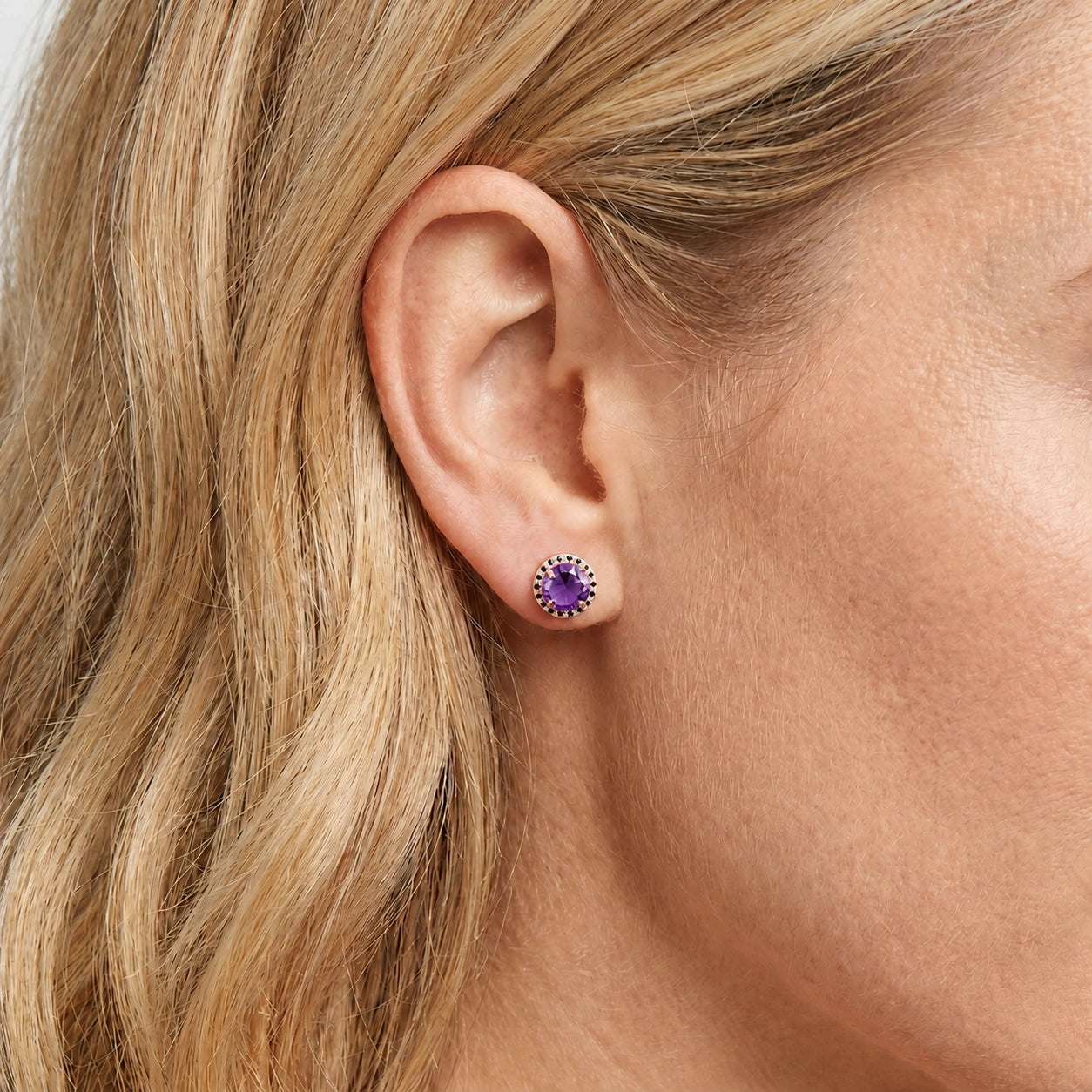 Rose Gold Earrings Amethyst 10K — Arabella