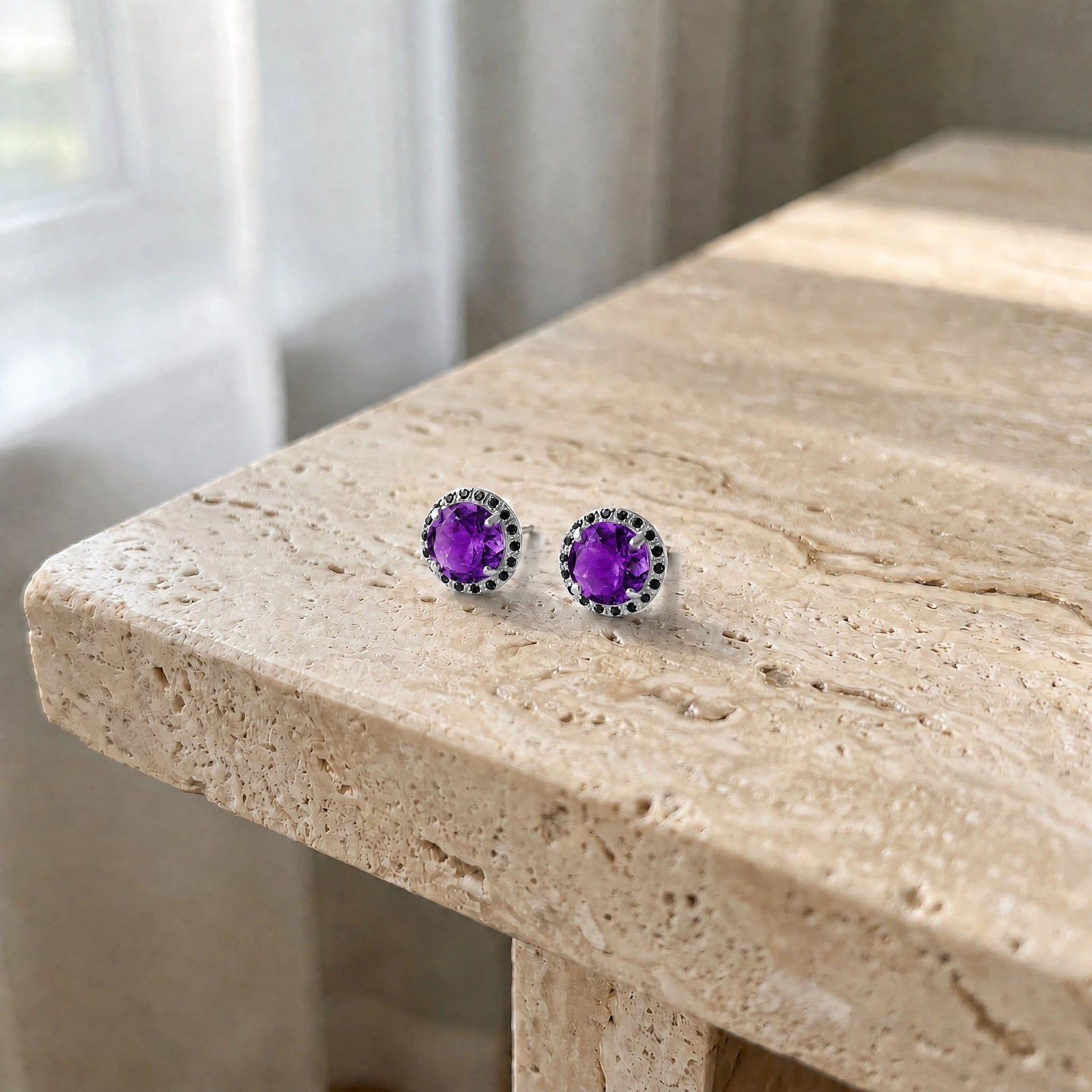White Gold Earrings Amethyst 10K — Arabella