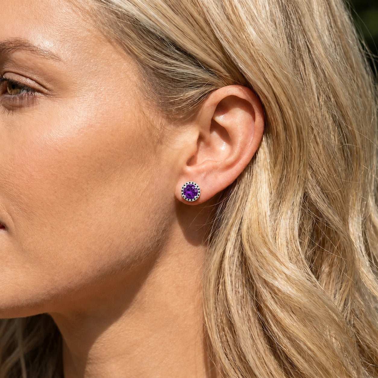 White Gold Earrings Amethyst 10K — Arabella