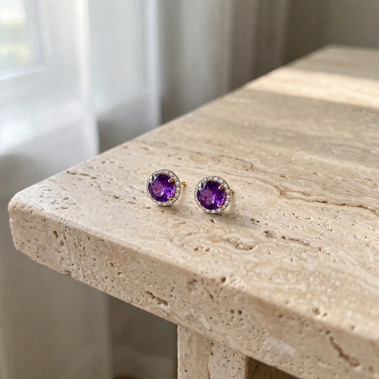 Yellow Gold Earrings Amethyst 10K — Arabella