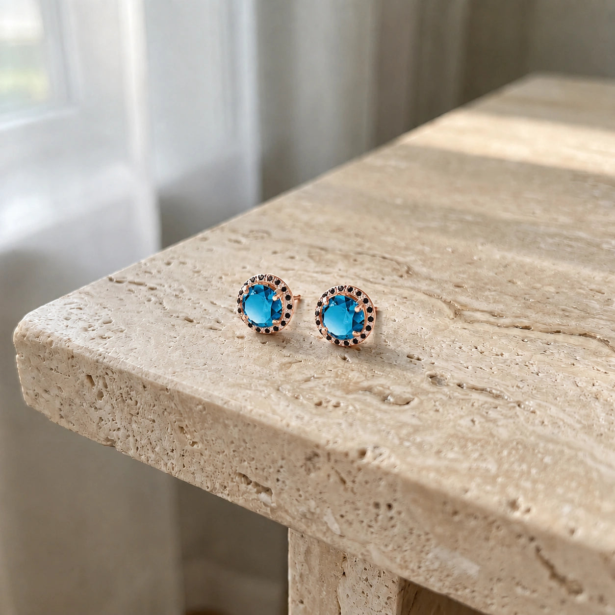 Rose Gold Earrings Blue Topaz 10K — Arabella