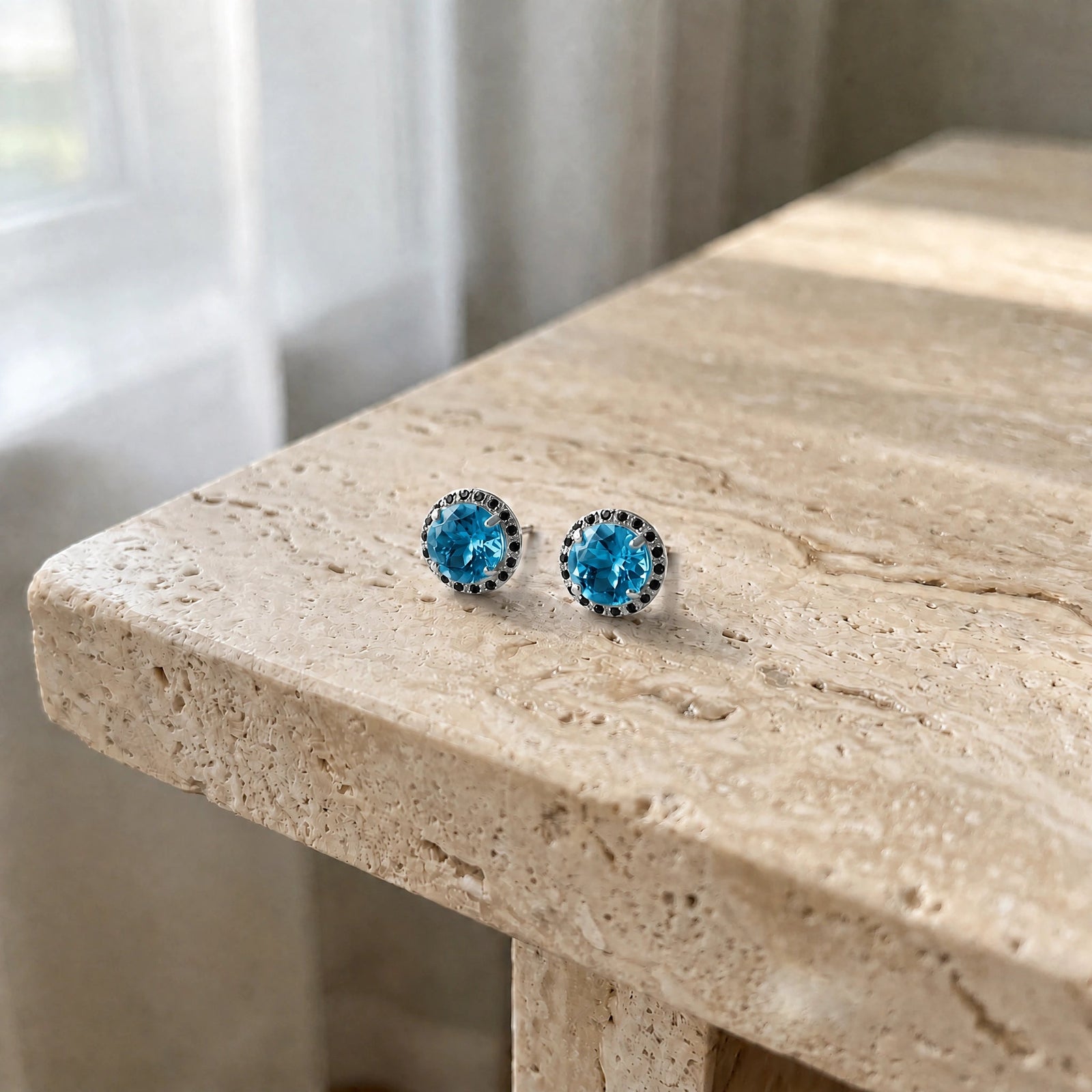 White Gold Earrings Blue Topaz 10K — Arabella