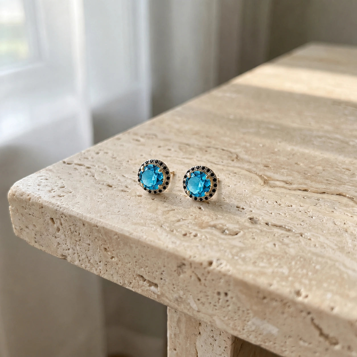 Yellow Gold Earrings Blue Topaz 10K — Arabella