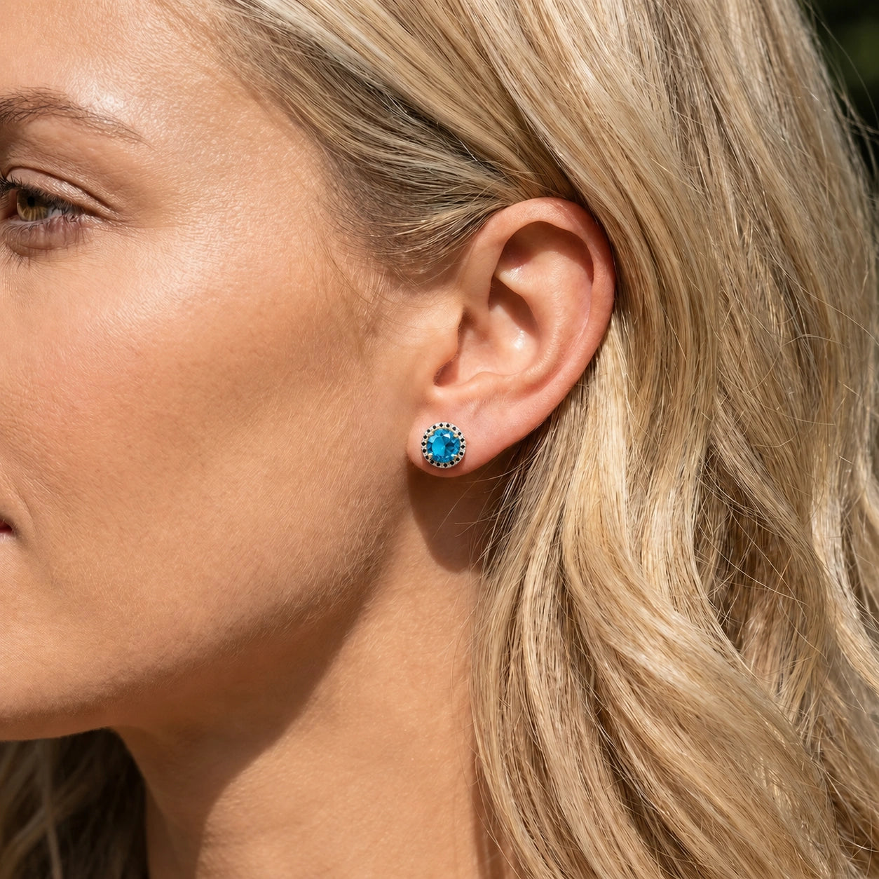 Yellow Gold Earrings Blue Topaz 10K — Arabella