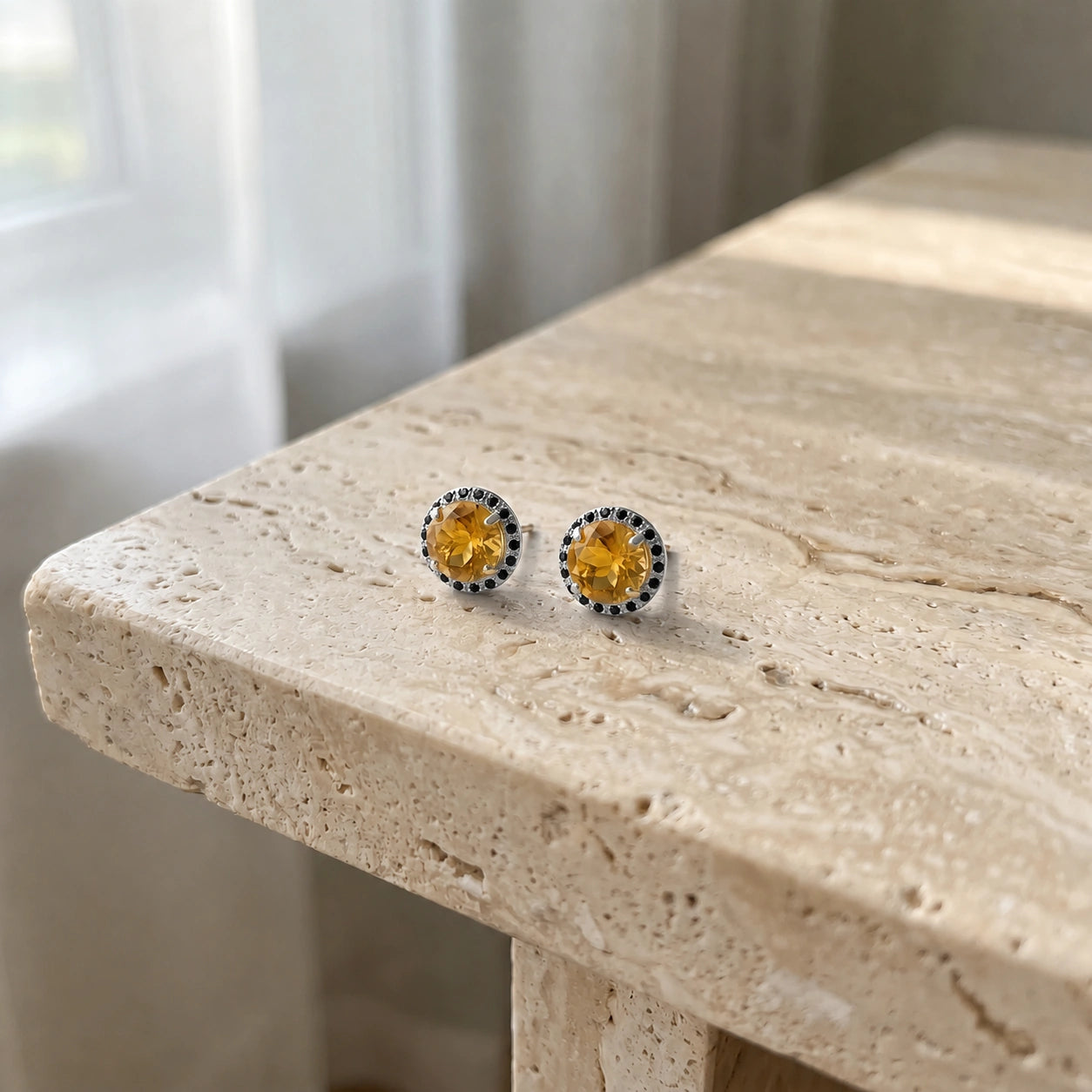 White Gold Earrings Citrine 10K — Arabella