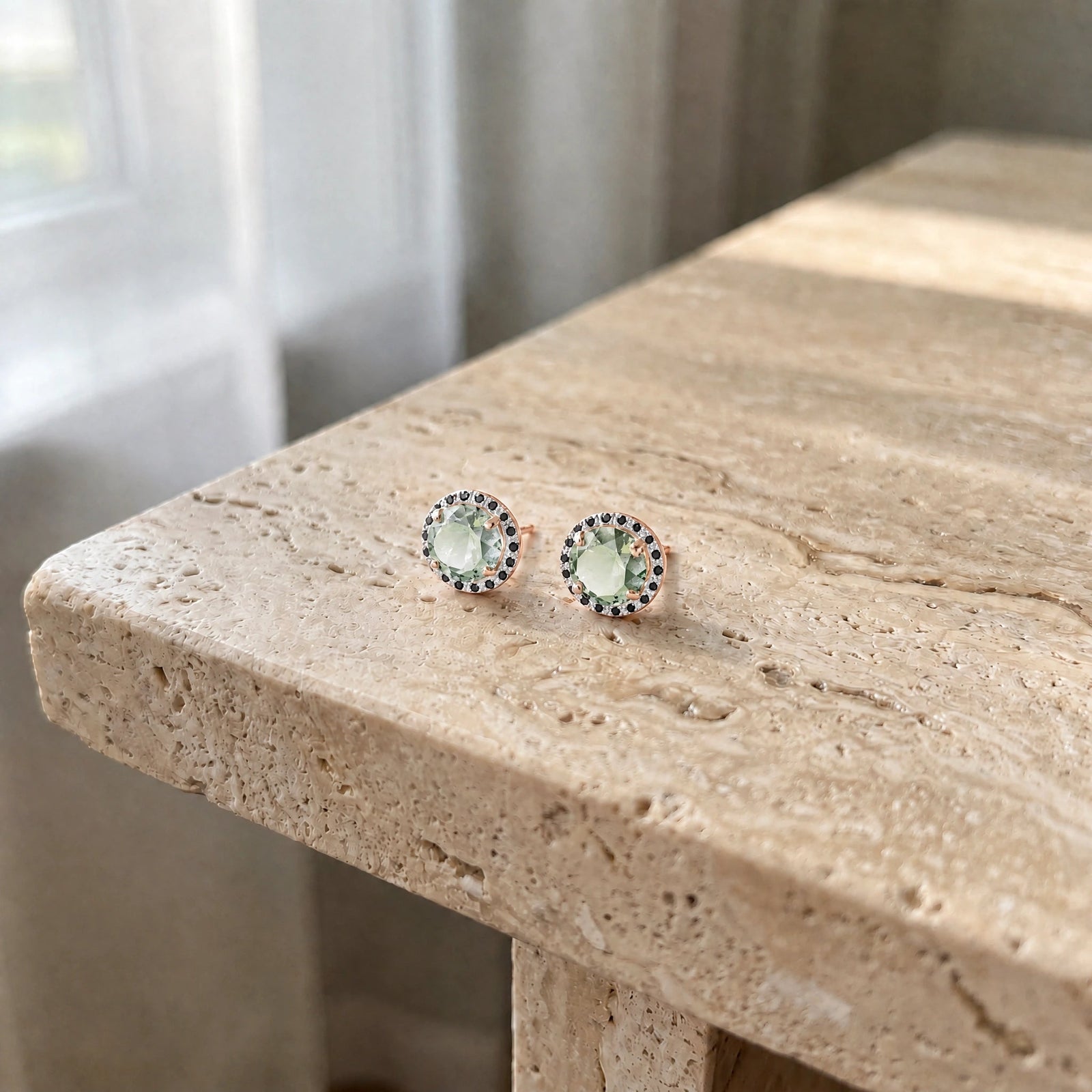 Rose Gold Earrings Green Amethyst 10K — Arabella