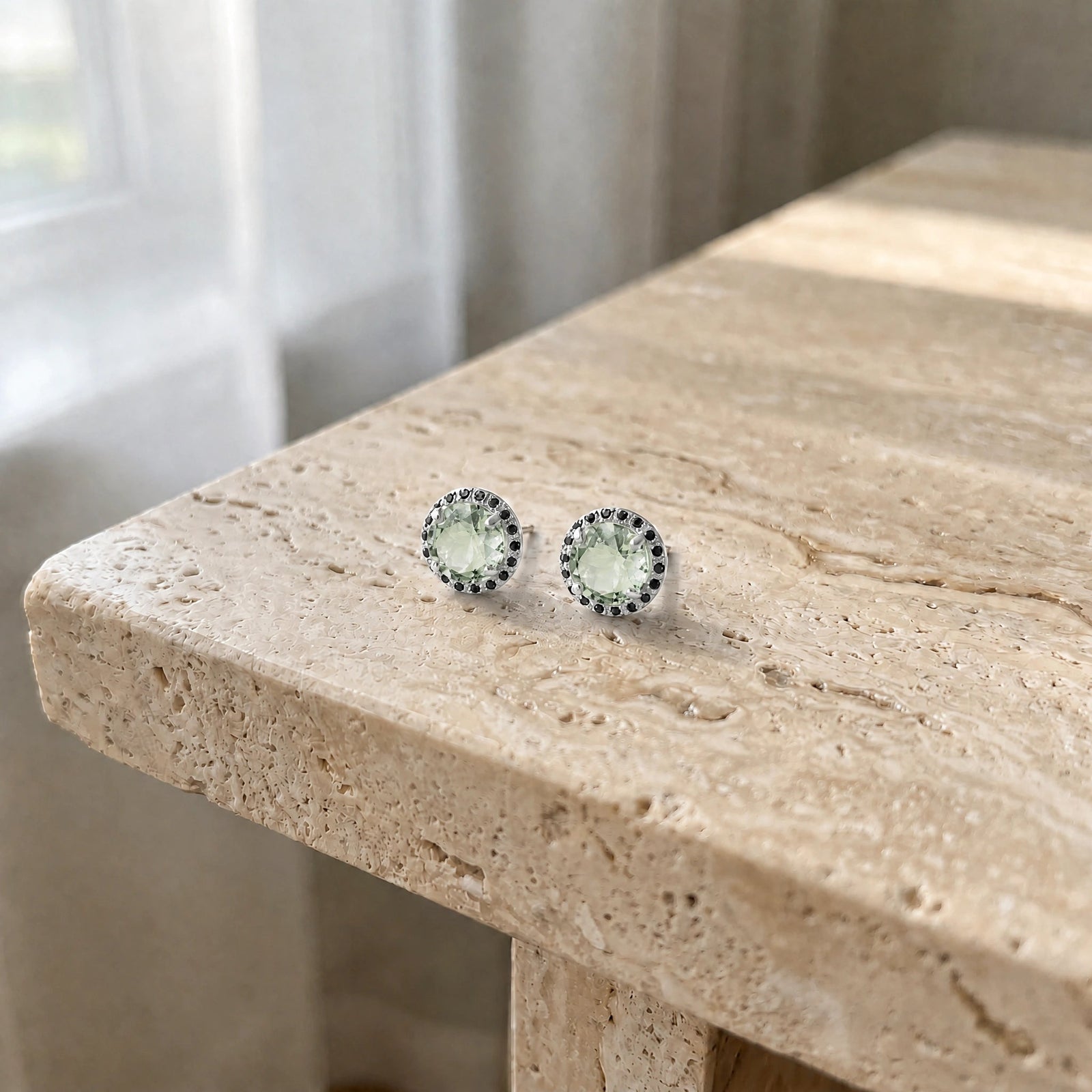 White Gold Earrings Green Amethyst 10K — Arabella