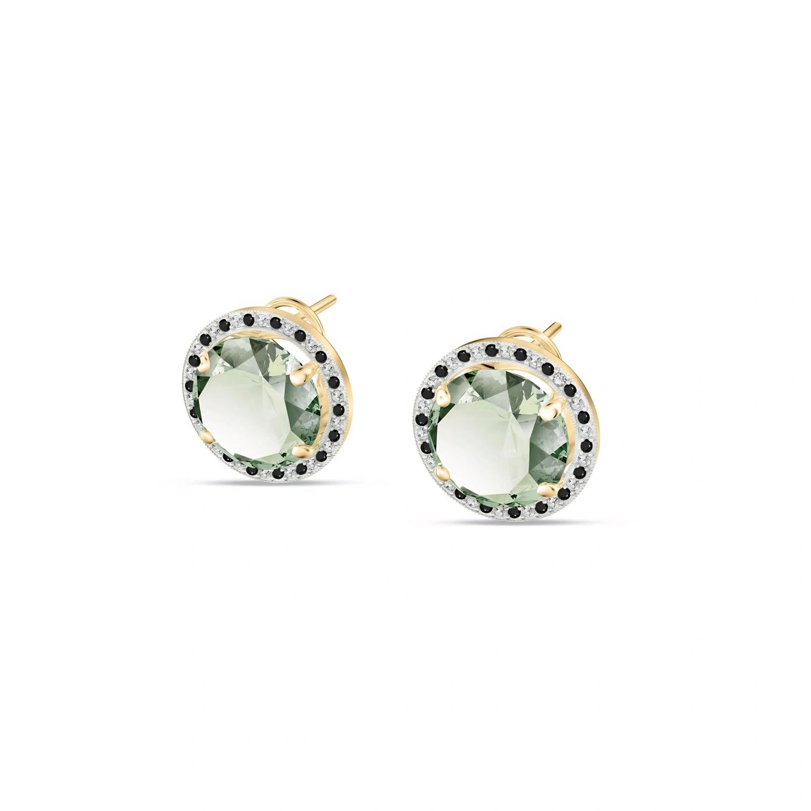 Yellow Gold Earrings Green Amethyst 10K — Arabella