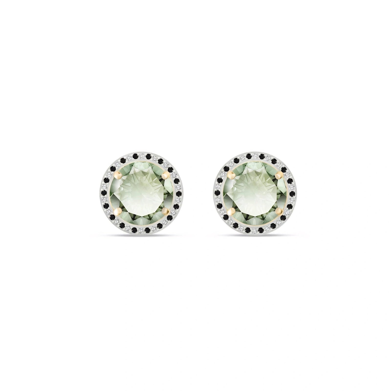 Yellow Gold Earrings Green Amethyst 10K — Arabella