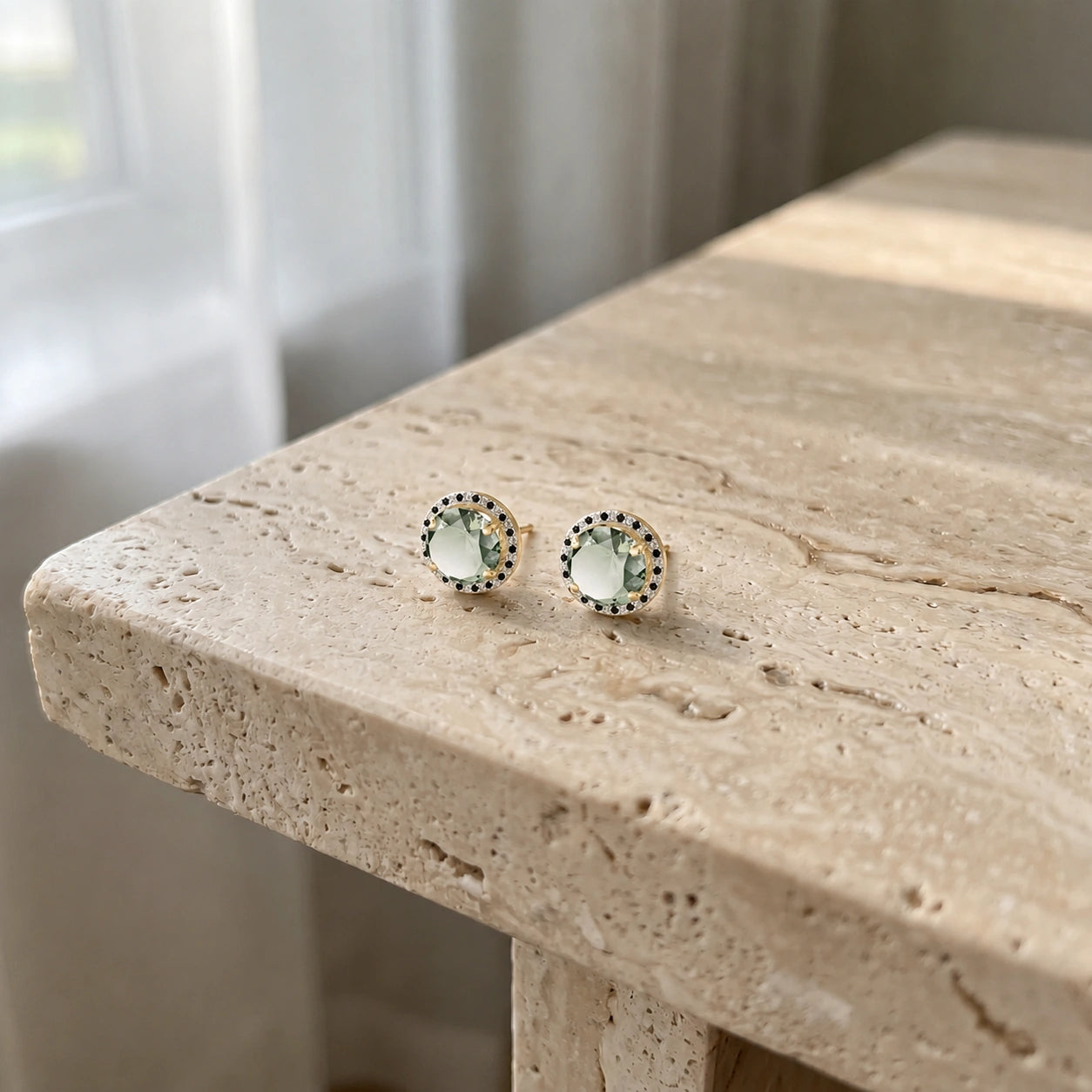 Yellow Gold Earrings Green Amethyst 10K — Arabella
