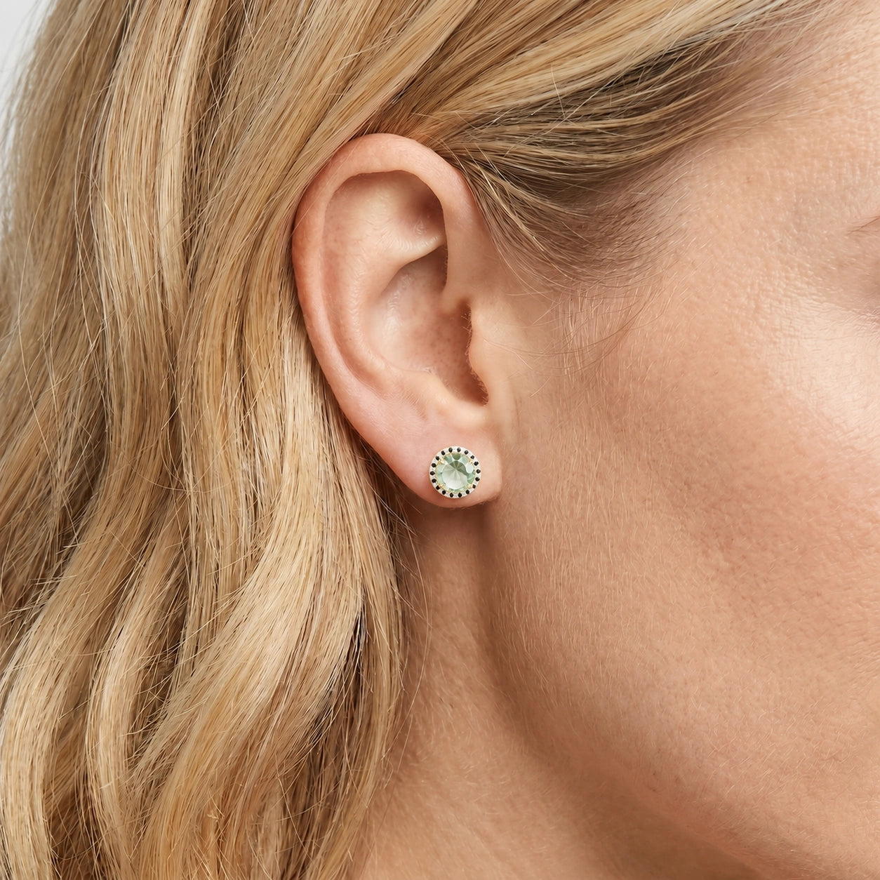 Yellow Gold Earrings Green Amethyst 10K — Arabella