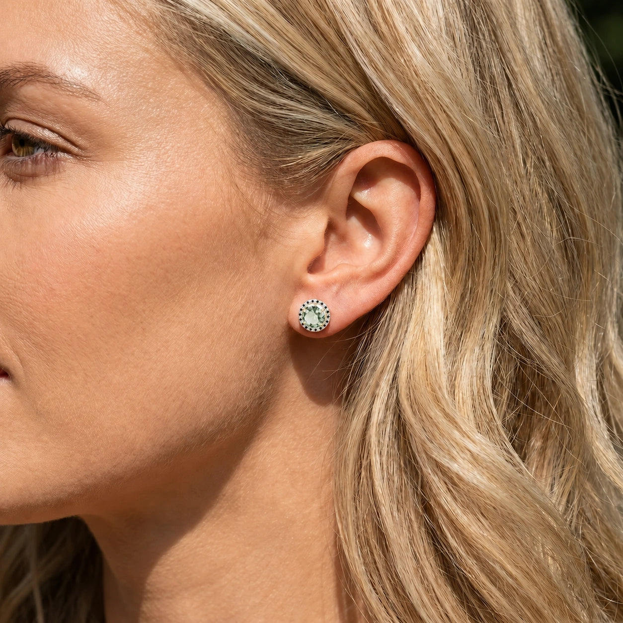 Yellow Gold Earrings Green Amethyst 10K — Arabella