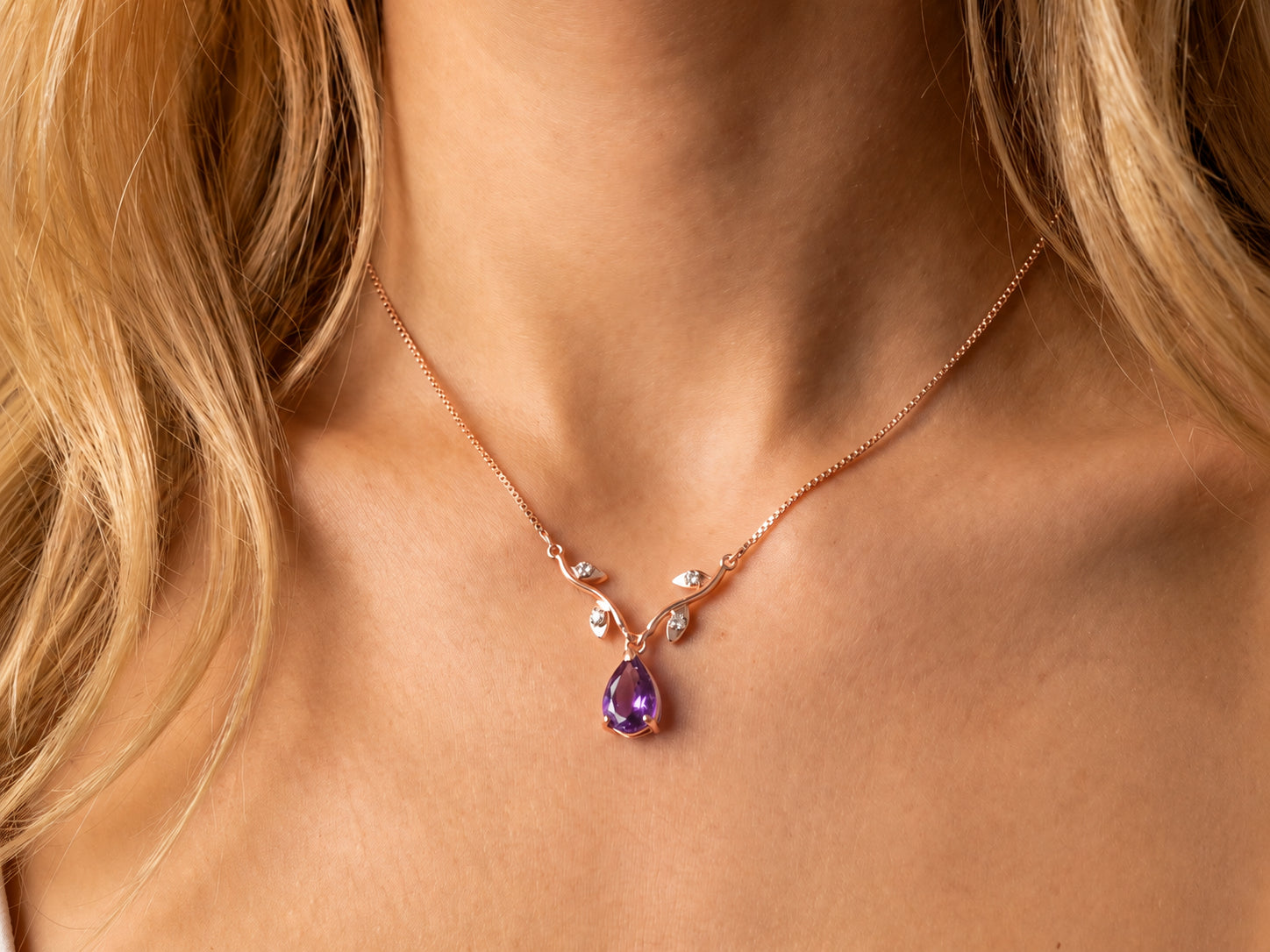 Rose Gold Heat Necklace Amethyst 10K — Serafina