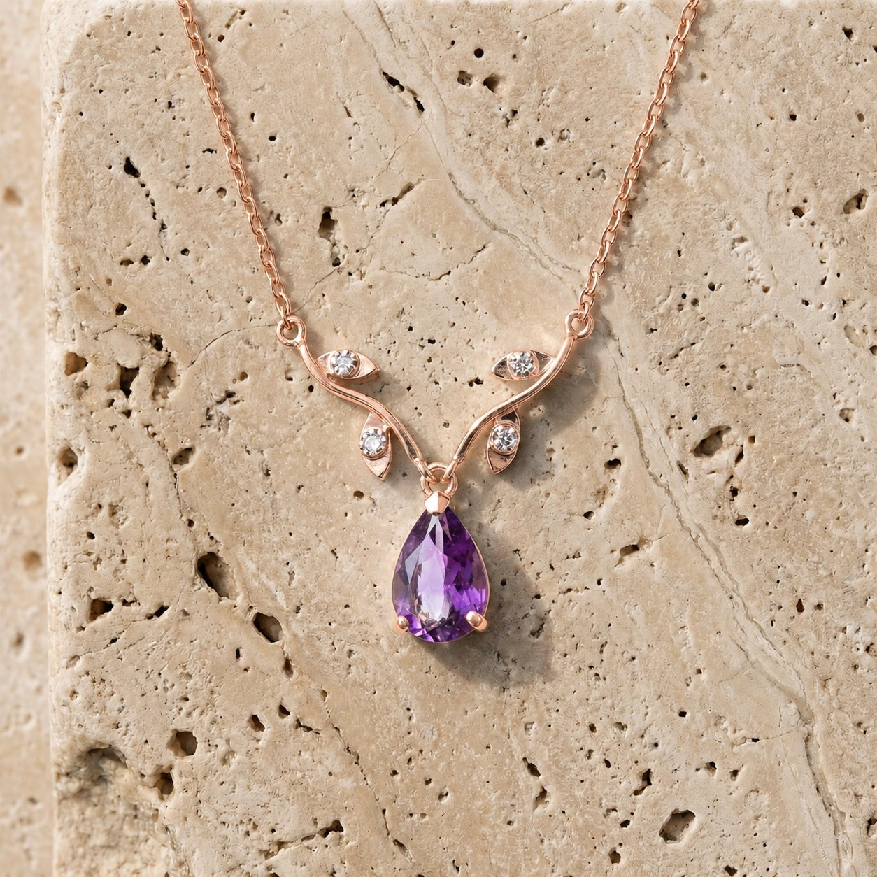 Rose Gold Heat Necklace Amethyst 10K — Serafina