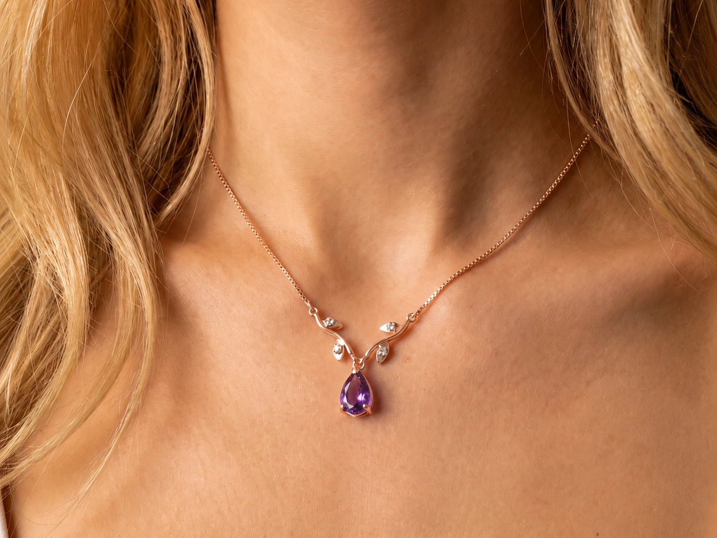 Rose Gold Heat Necklace Amethyst 10K — Serafina