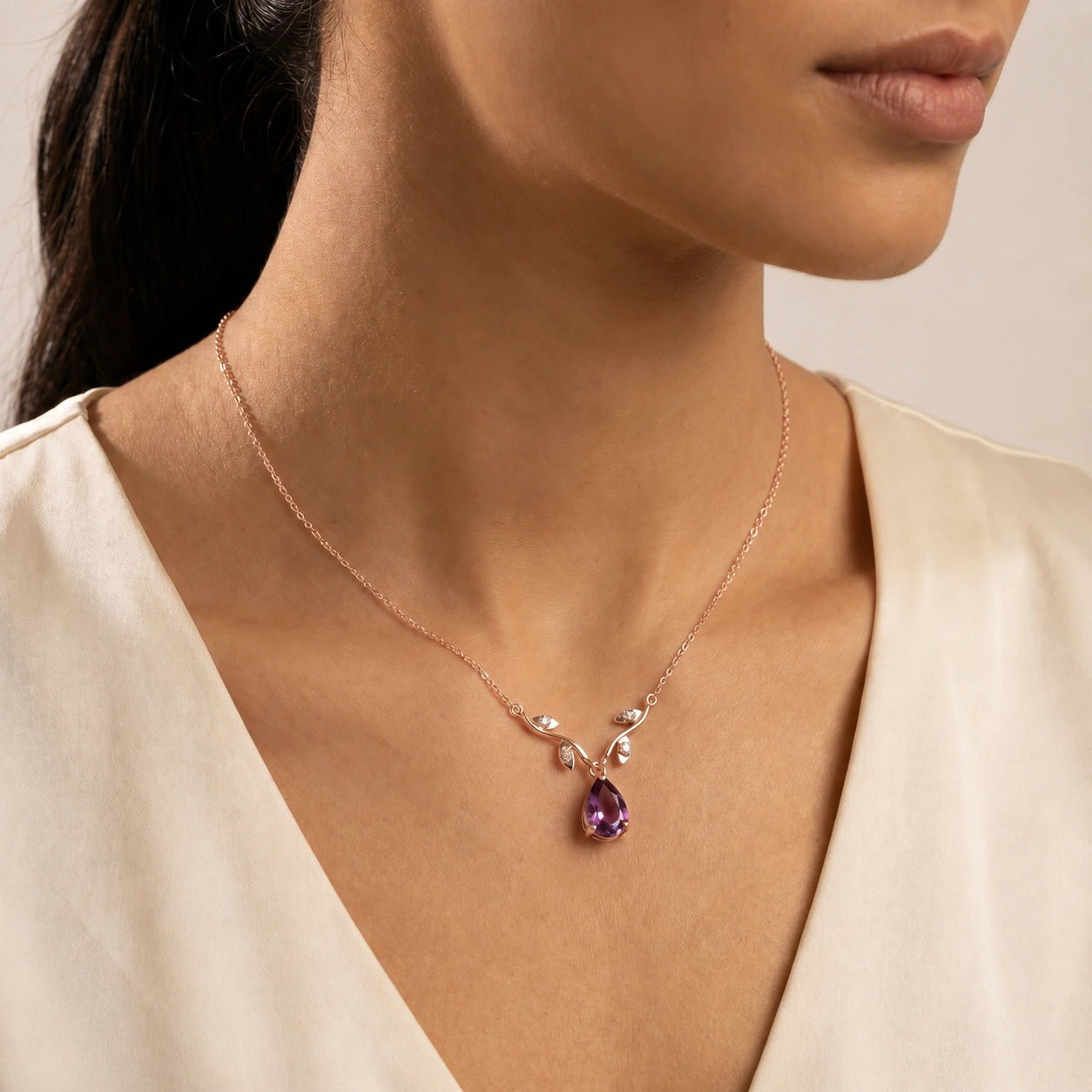 Rose Gold Heat Necklace Amethyst 10K — Serafina