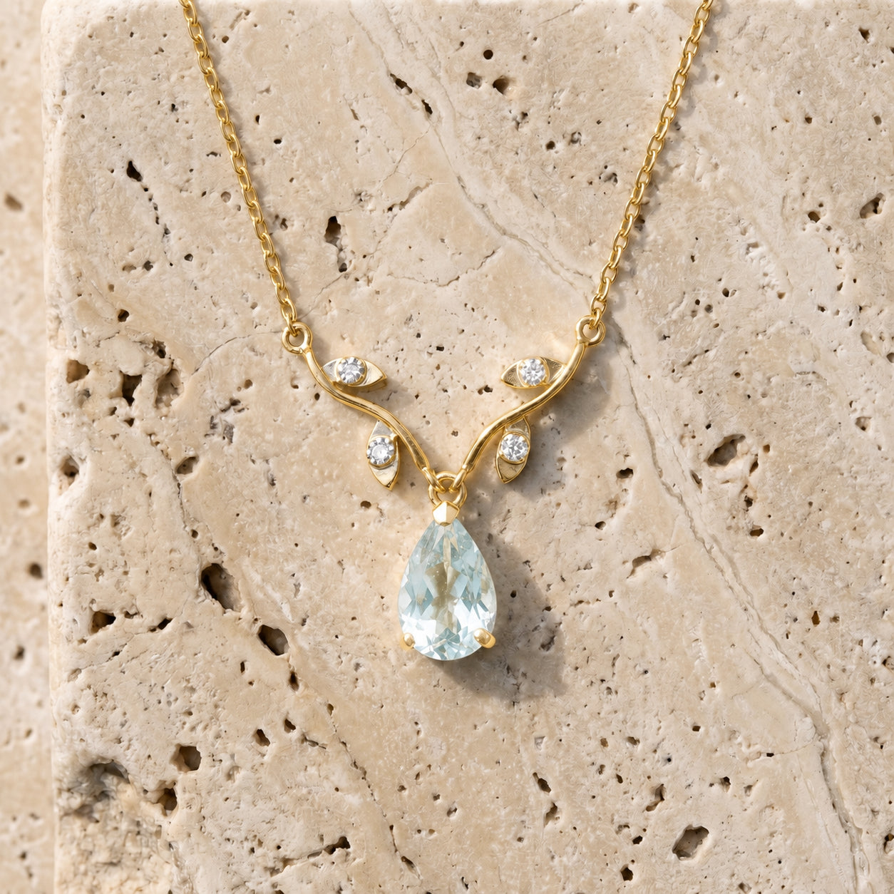 Yellow Gold Heat Necklace Blue Topaz 10K — Serafina