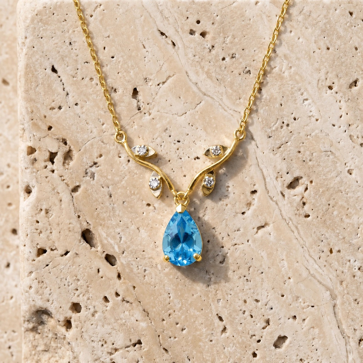 Yellow Gold Heat Necklace Blue Topaz 10K — Serafina