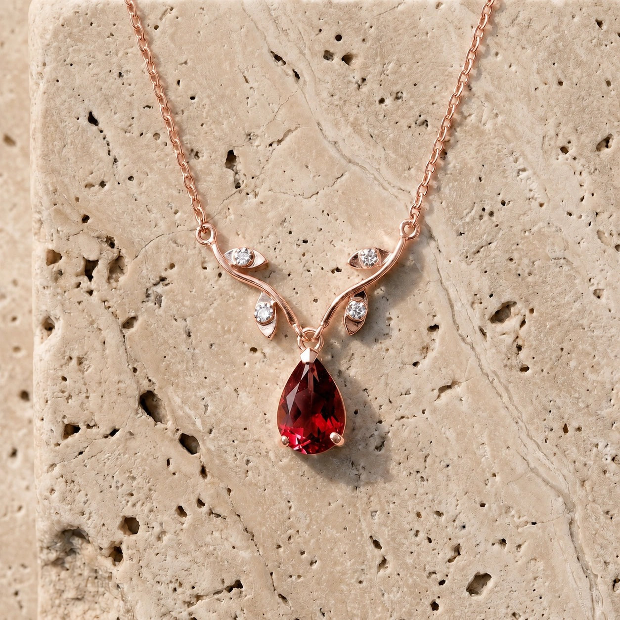 Rose Gold Heat Necklace Garnet 10K — Serafina