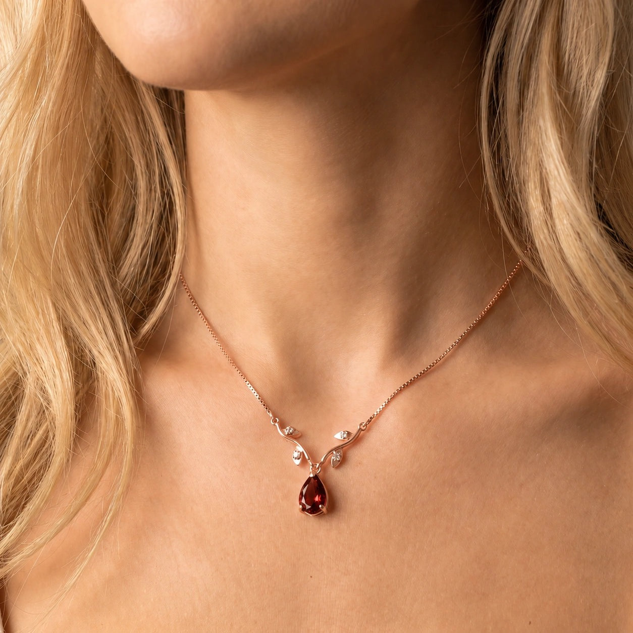 Rose Gold Heat Necklace Garnet 10K — Serafina
