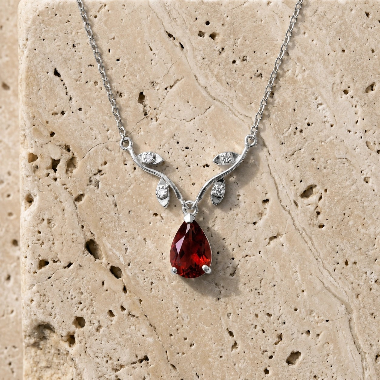 White Gold Heat Necklace Garnet 10K — Serafina