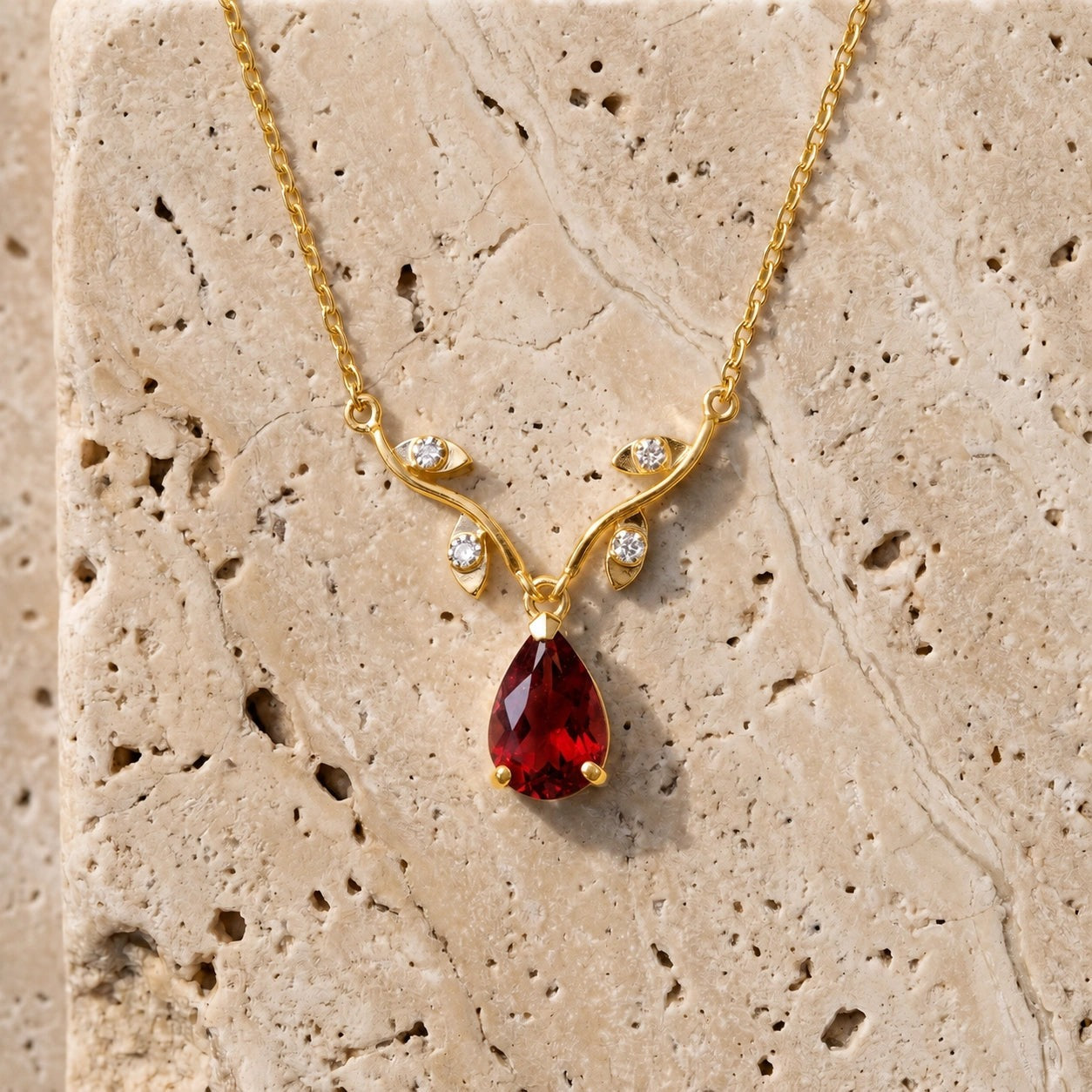 Yellow Gold Heat Necklace Garnet 10K — Serafina