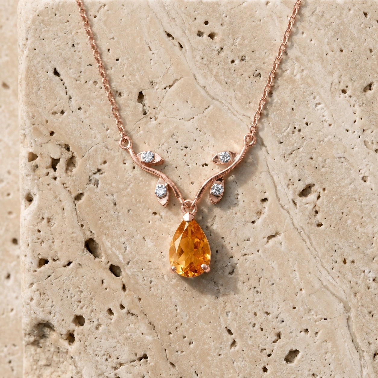 Rose Gold Heat Necklace Citrine 10K — Serafina