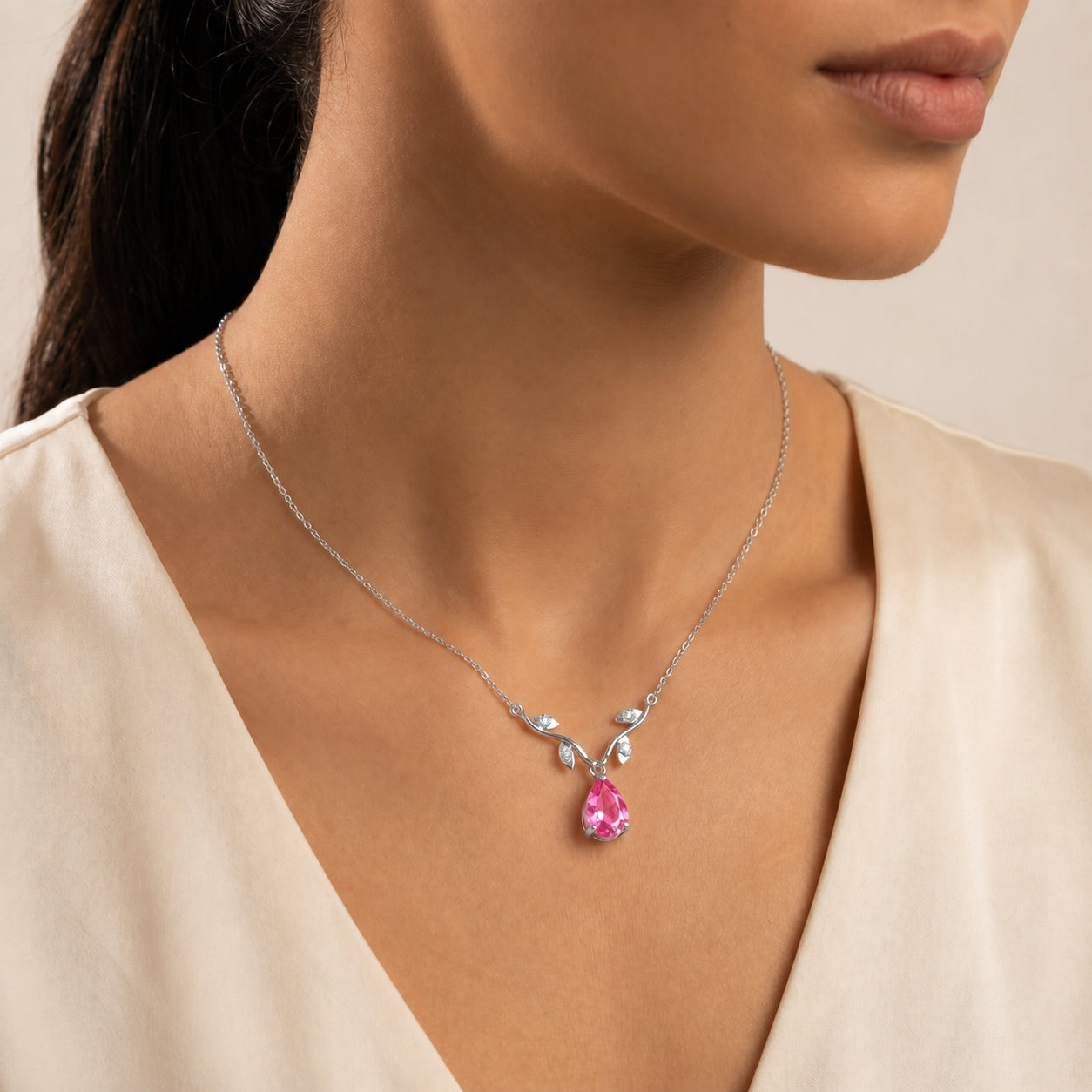 White Gold Heat Necklace Pink Topaz 10K — Serafina