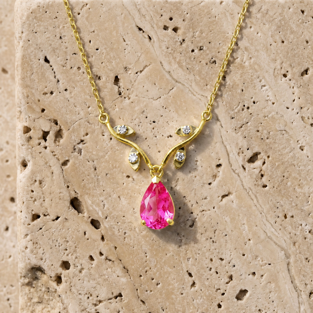 Yellow Gold Heat Necklace Pink Topaz 10K — Serafina