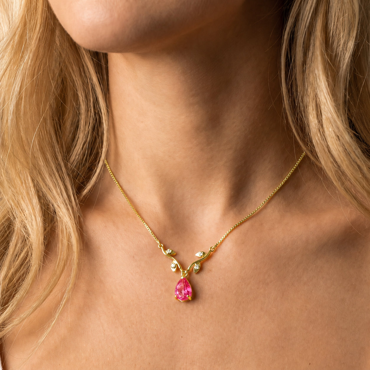 Yellow Gold Heat Necklace Pink Topaz 10K — Serafina