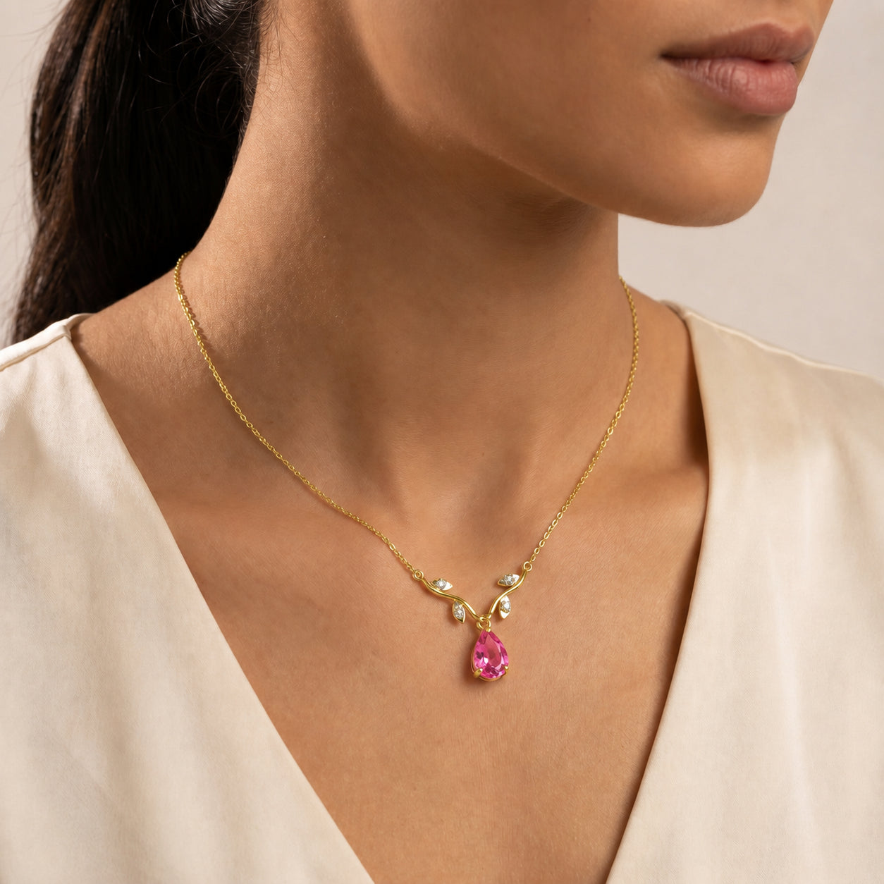 Yellow Gold Heat Necklace Pink Topaz 10K — Serafina