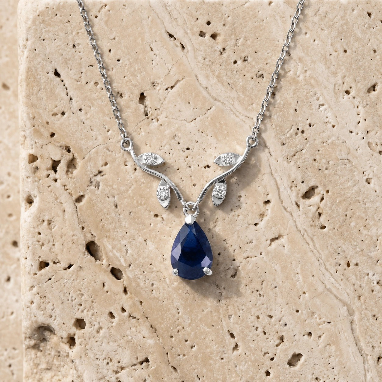 White Gold Heat Necklace Sapphire 10K — Serafina