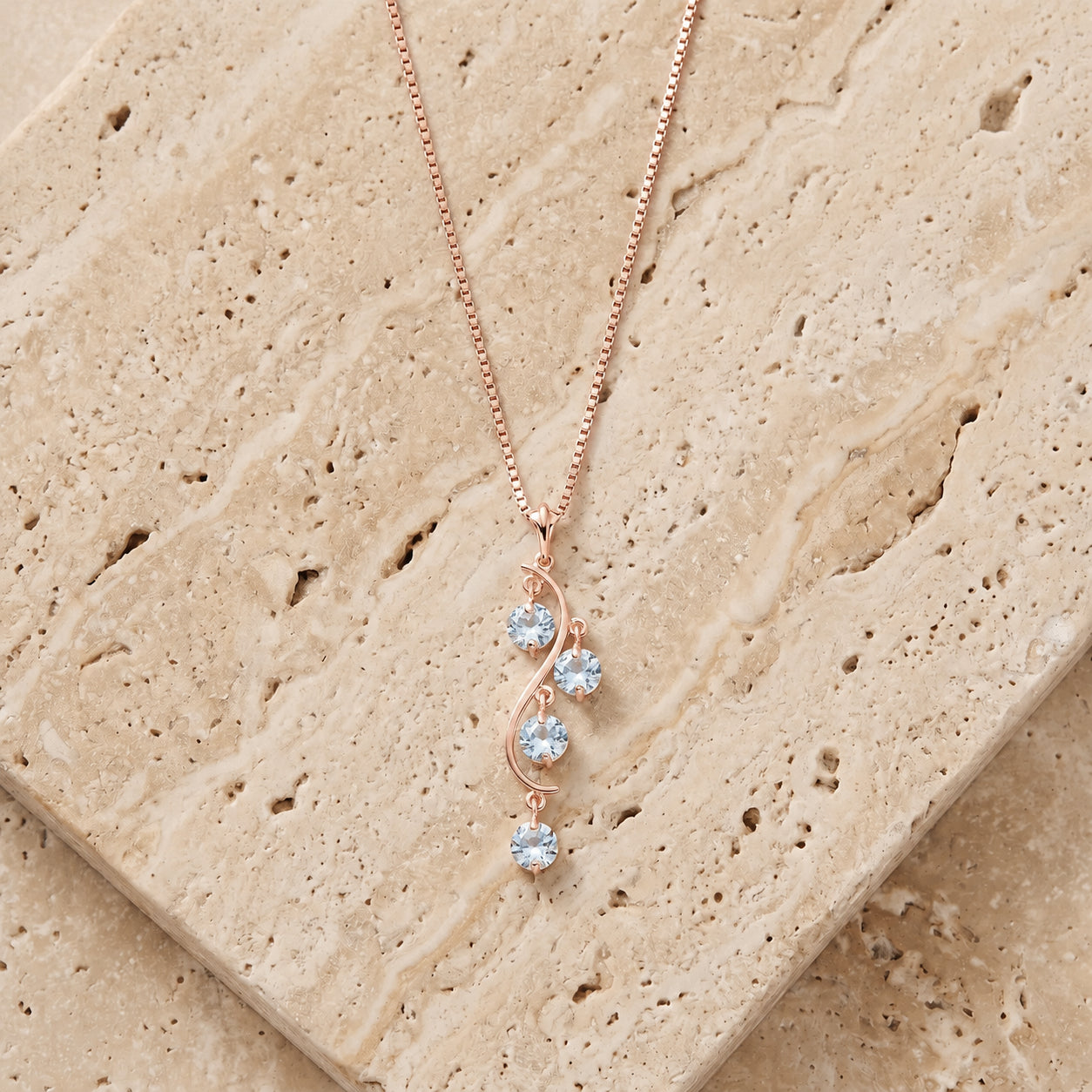Rose Gold Aura Pendant Necklace Aquamarine 10K — Nives