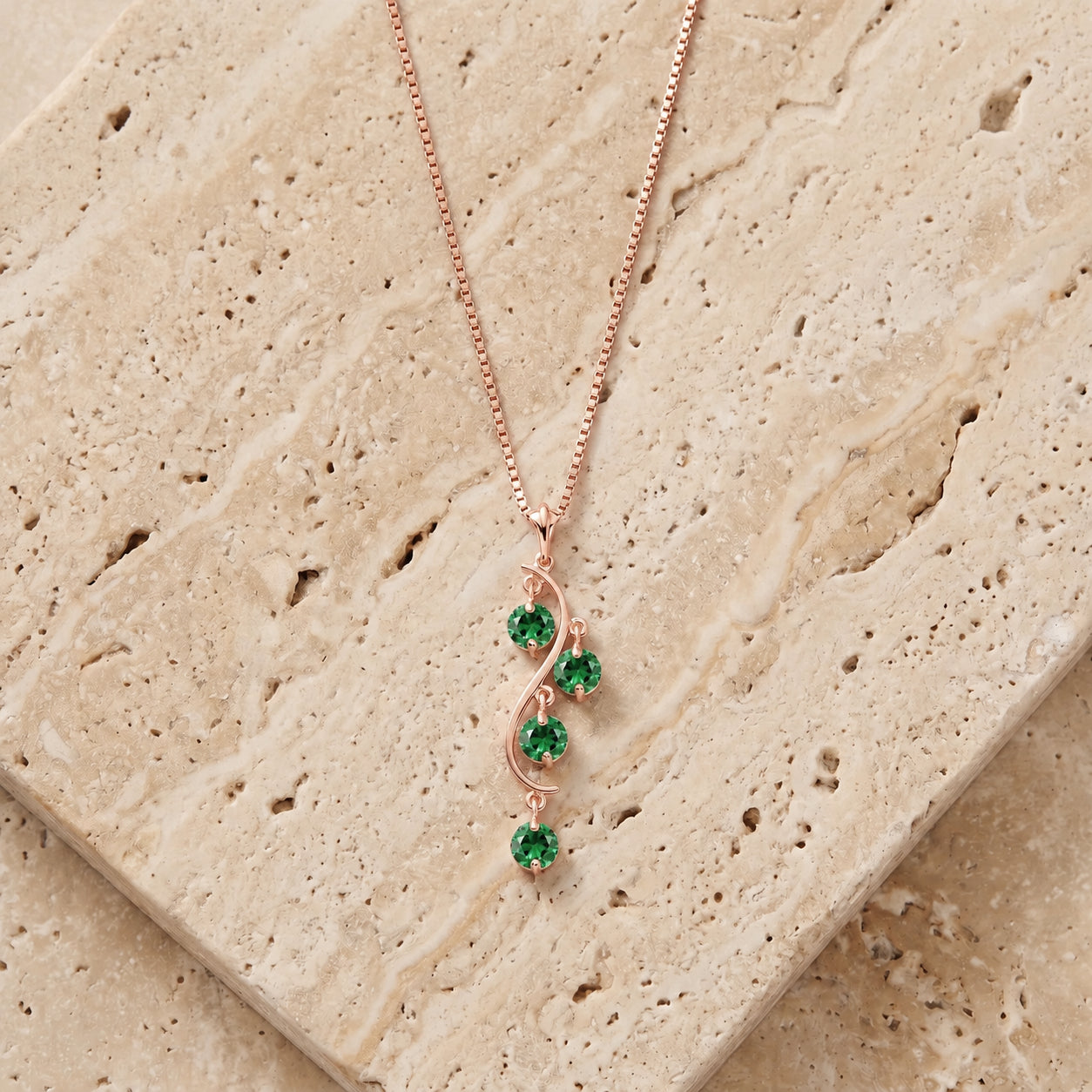Rose Gold Aura Pendant Necklace Emerald 10K — Nives