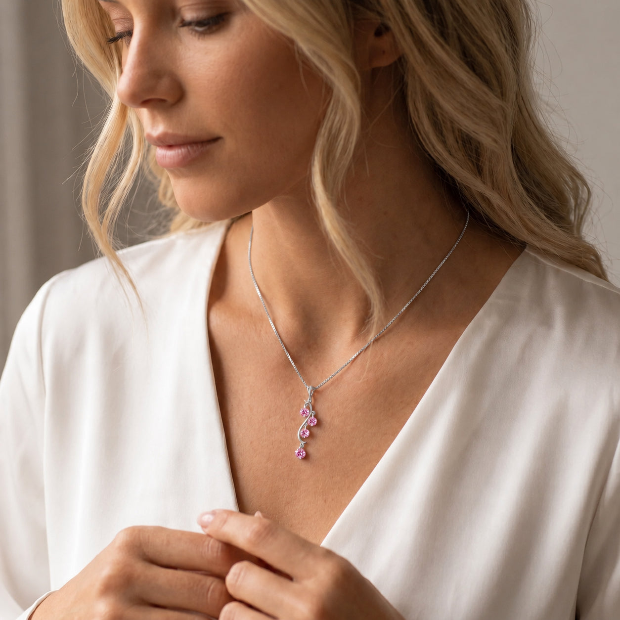 White Gold Aura Pendant Necklace Pink Topaz 10K — Nives