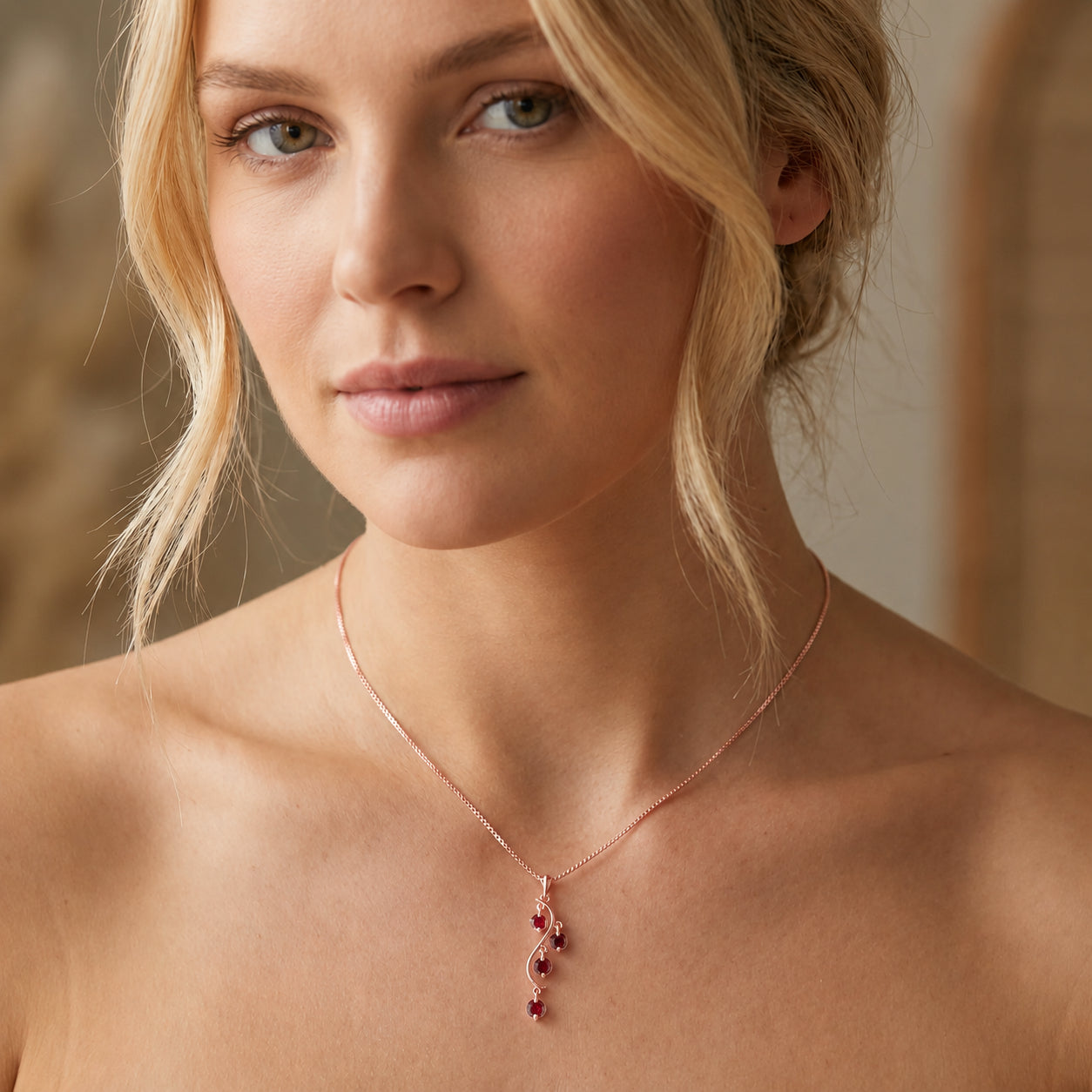 Rose Gold Aura Pendant Necklace Ruby 10K — Nives